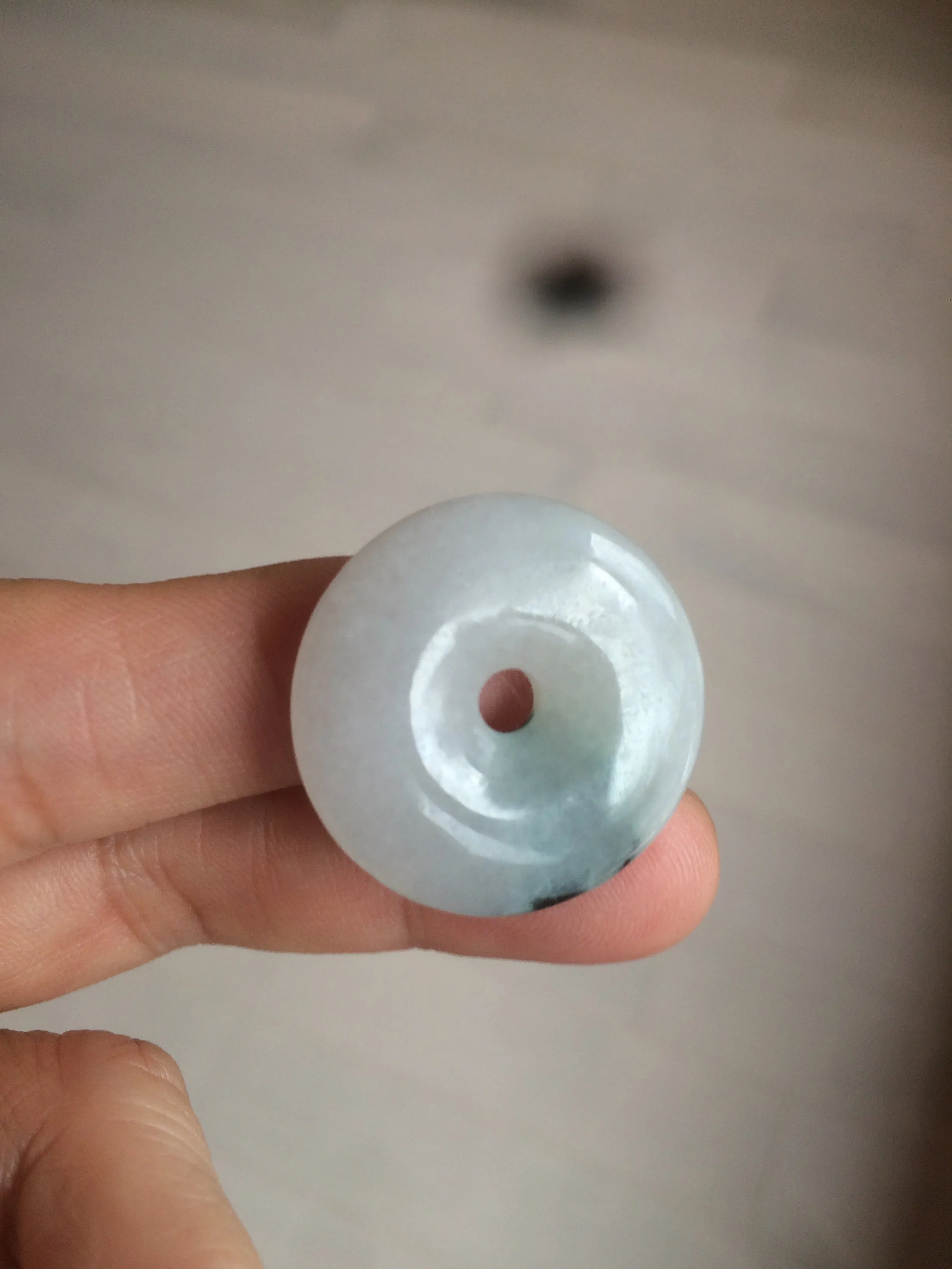 26.2/6mm 100% Natural icy watery green/white with green floating flowers jadeite Jade Safety Guardian Button(donut) Pendant/worry stone BF48