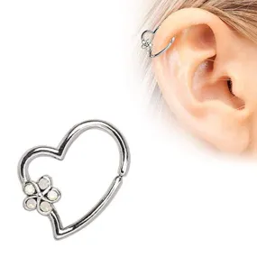 316L Stainless Steel Synthetic Opal WildKlass Flower Heart Annealed Cartilage Earring