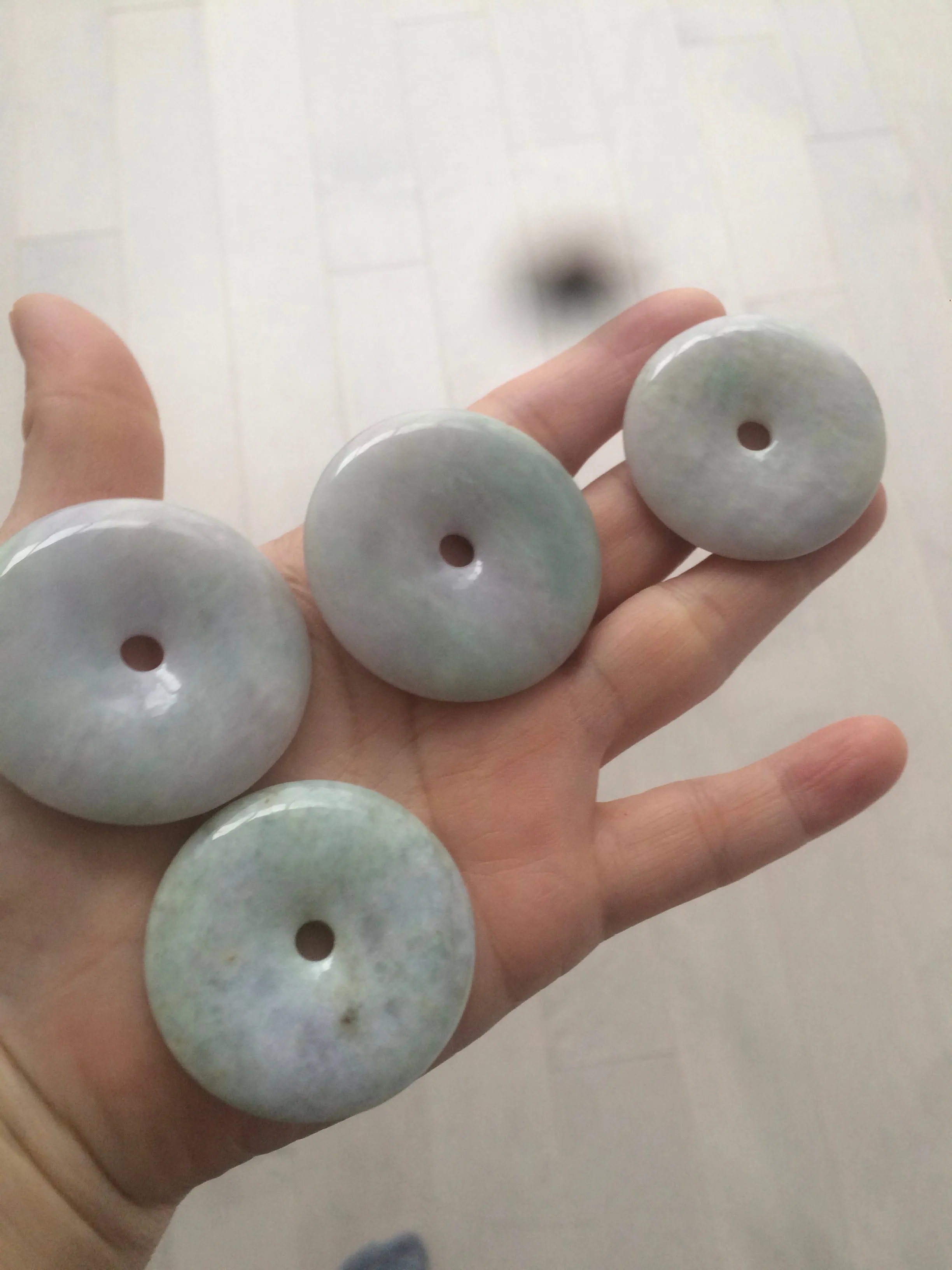 38-43mm Type A 100% Natural green/purple Jadeite Jade Safety Guardian Button donut Pendant/worry stone/car hanger group AE27