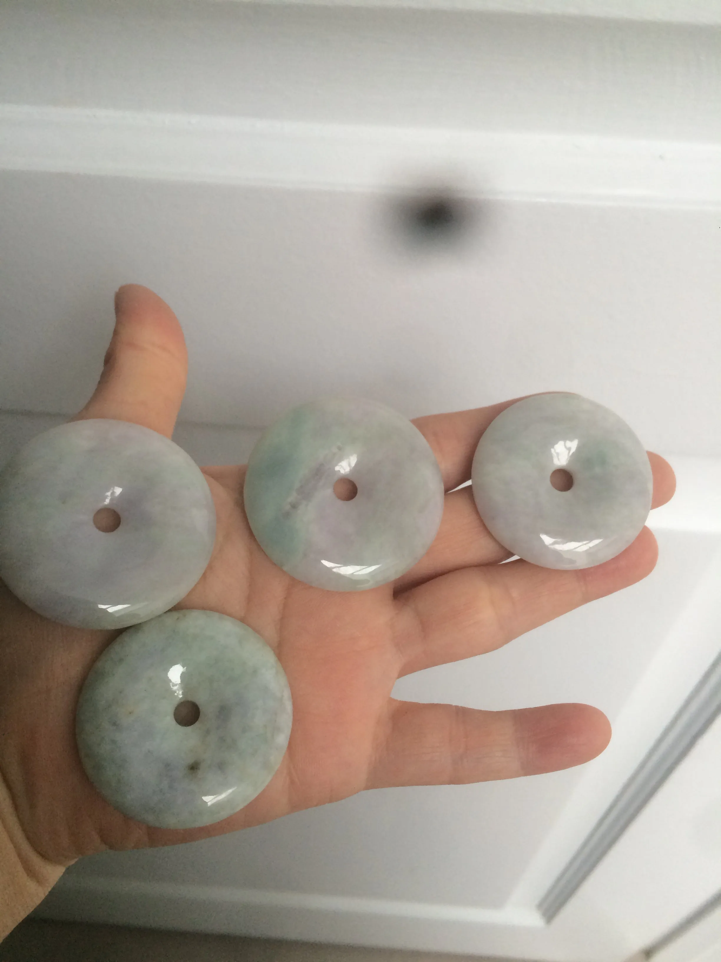 38-43mm Type A 100% Natural green/purple Jadeite Jade Safety Guardian Button donut Pendant/worry stone/car hanger group AE27