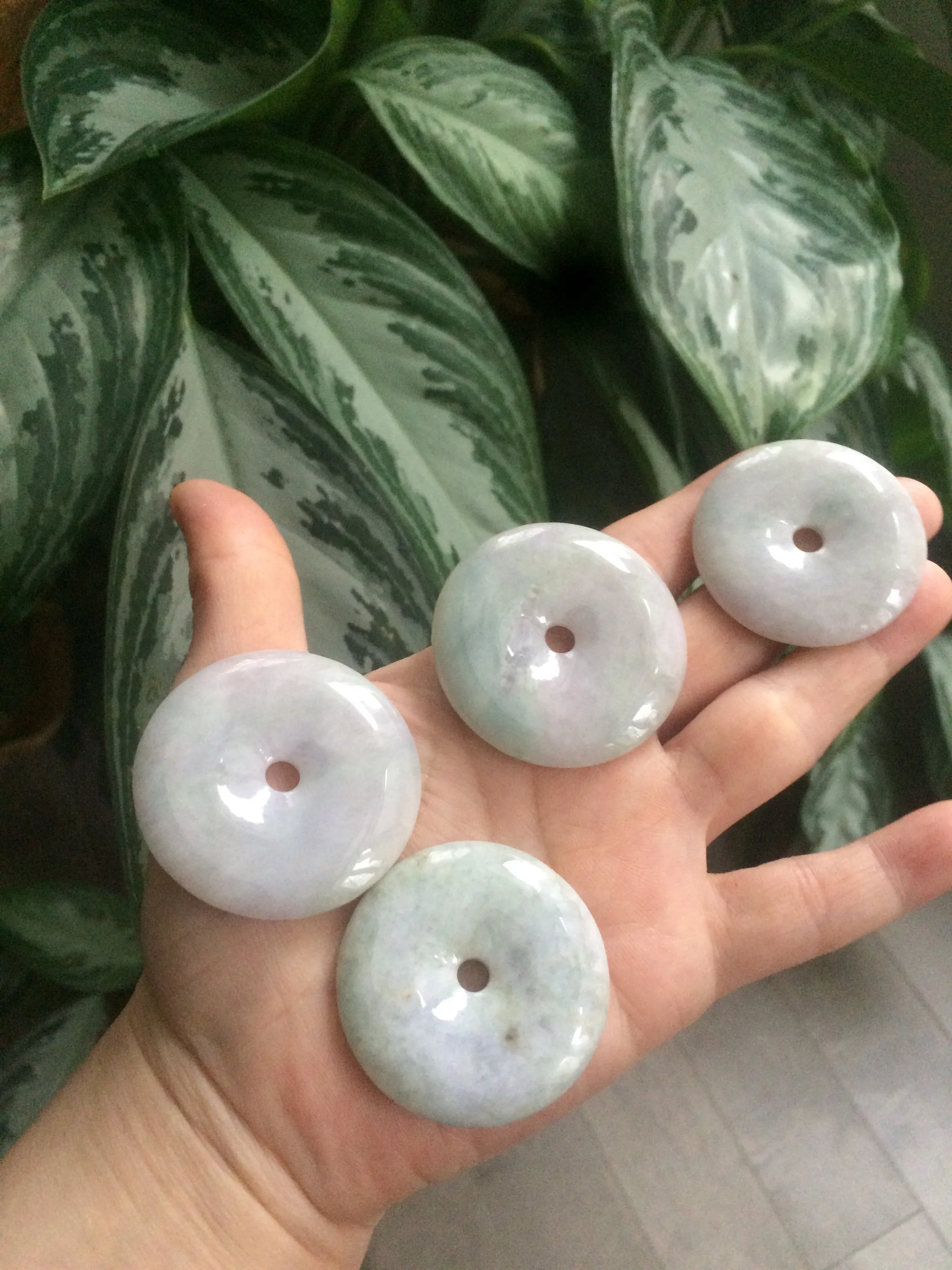 38-43mm Type A 100% Natural green/purple Jadeite Jade Safety Guardian Button donut Pendant/worry stone/car hanger group AE27