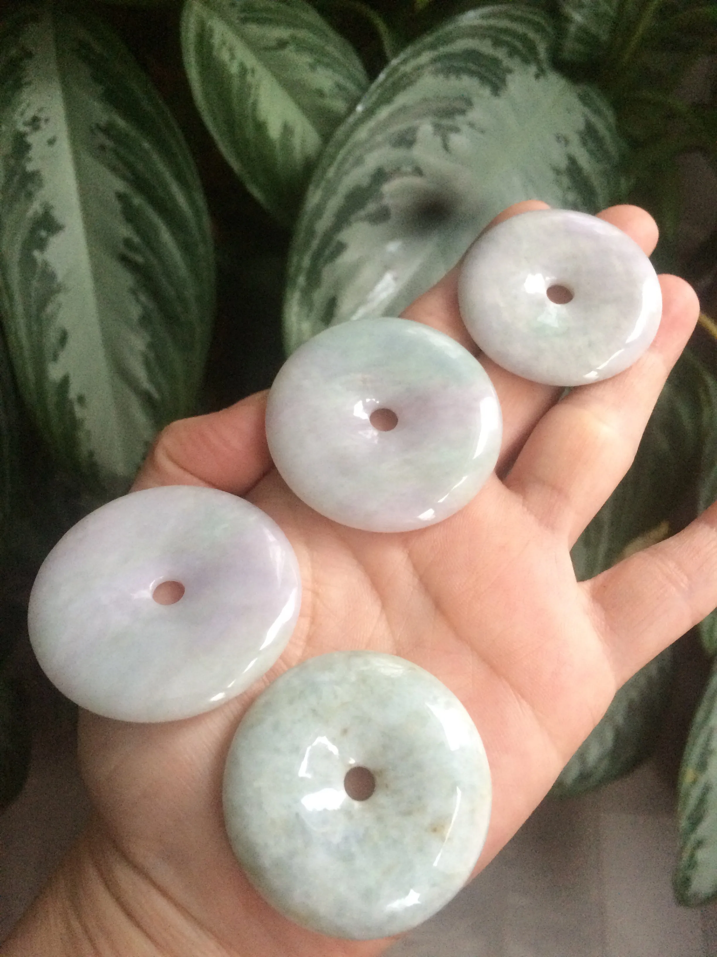 38-43mm Type A 100% Natural green/purple Jadeite Jade Safety Guardian Button donut Pendant/worry stone/car hanger group AE27