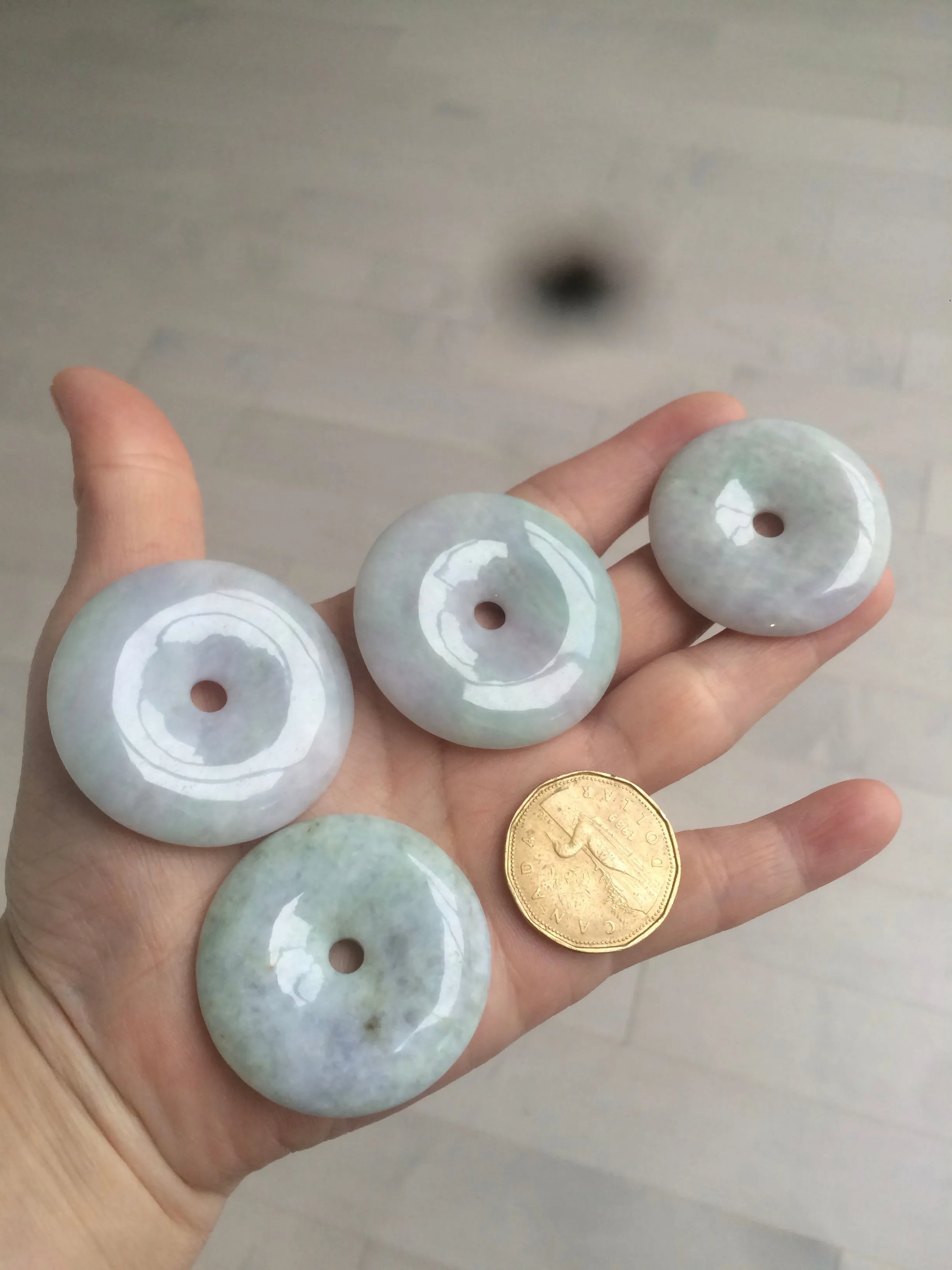 38-43mm Type A 100% Natural green/purple Jadeite Jade Safety Guardian Button donut Pendant/worry stone/car hanger group AE27