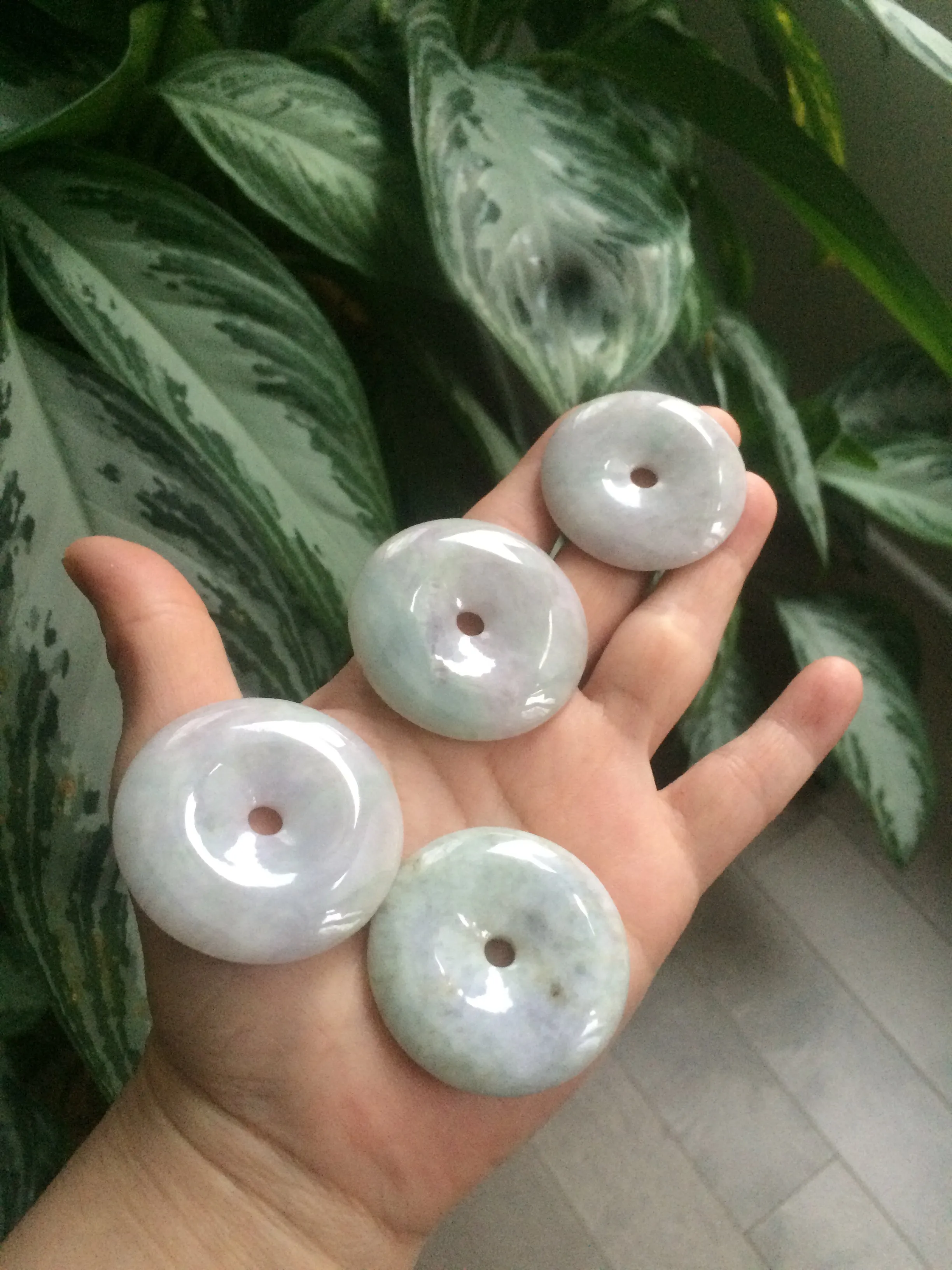 38-43mm Type A 100% Natural green/purple Jadeite Jade Safety Guardian Button donut Pendant/worry stone/car hanger group AE27