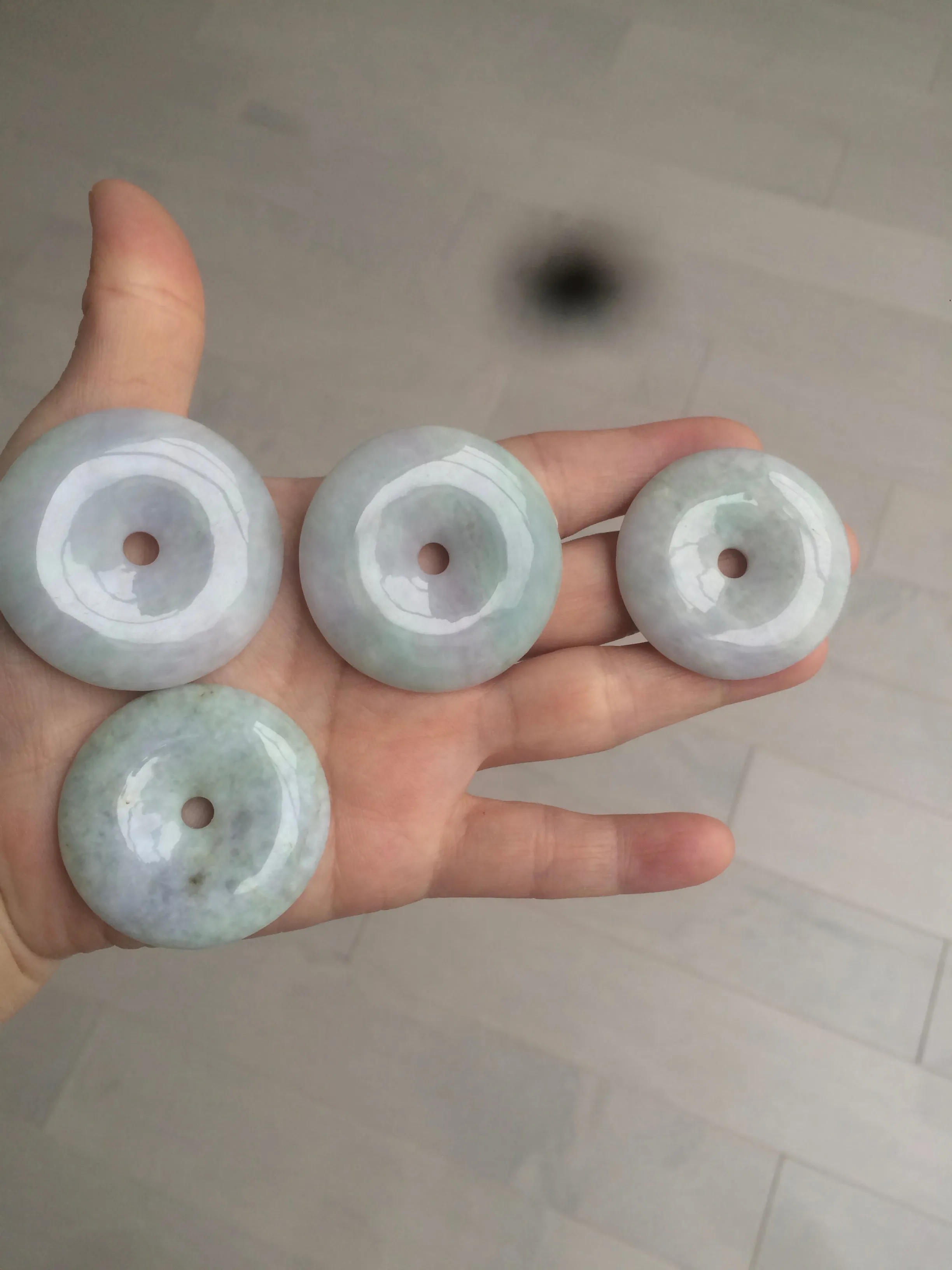 38-43mm Type A 100% Natural green/purple Jadeite Jade Safety Guardian Button donut Pendant/worry stone/car hanger group AE27