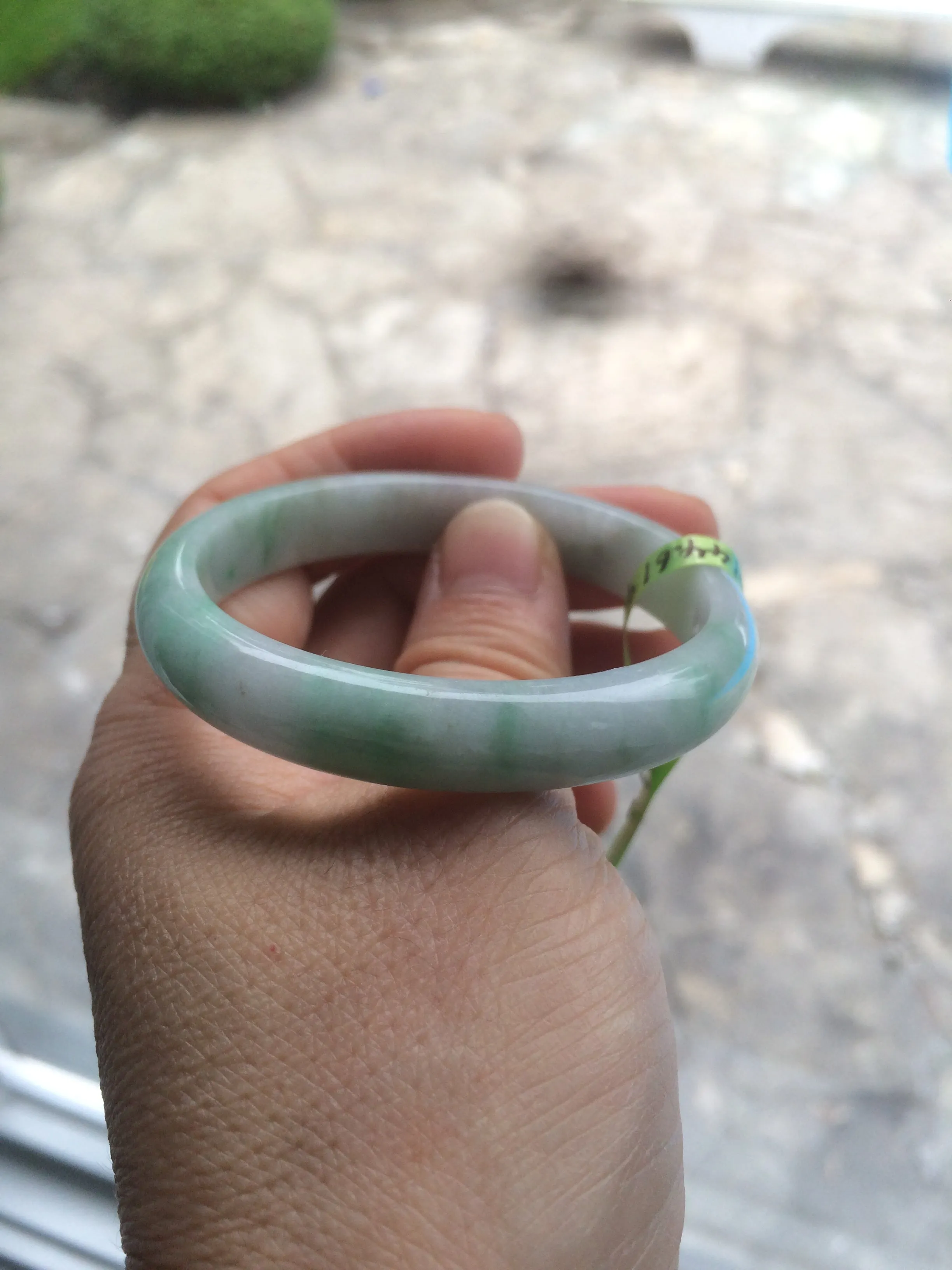 47.5mm Certified Type A 100% Natural light green/white oval Jadeite Jade bangle S8-5094