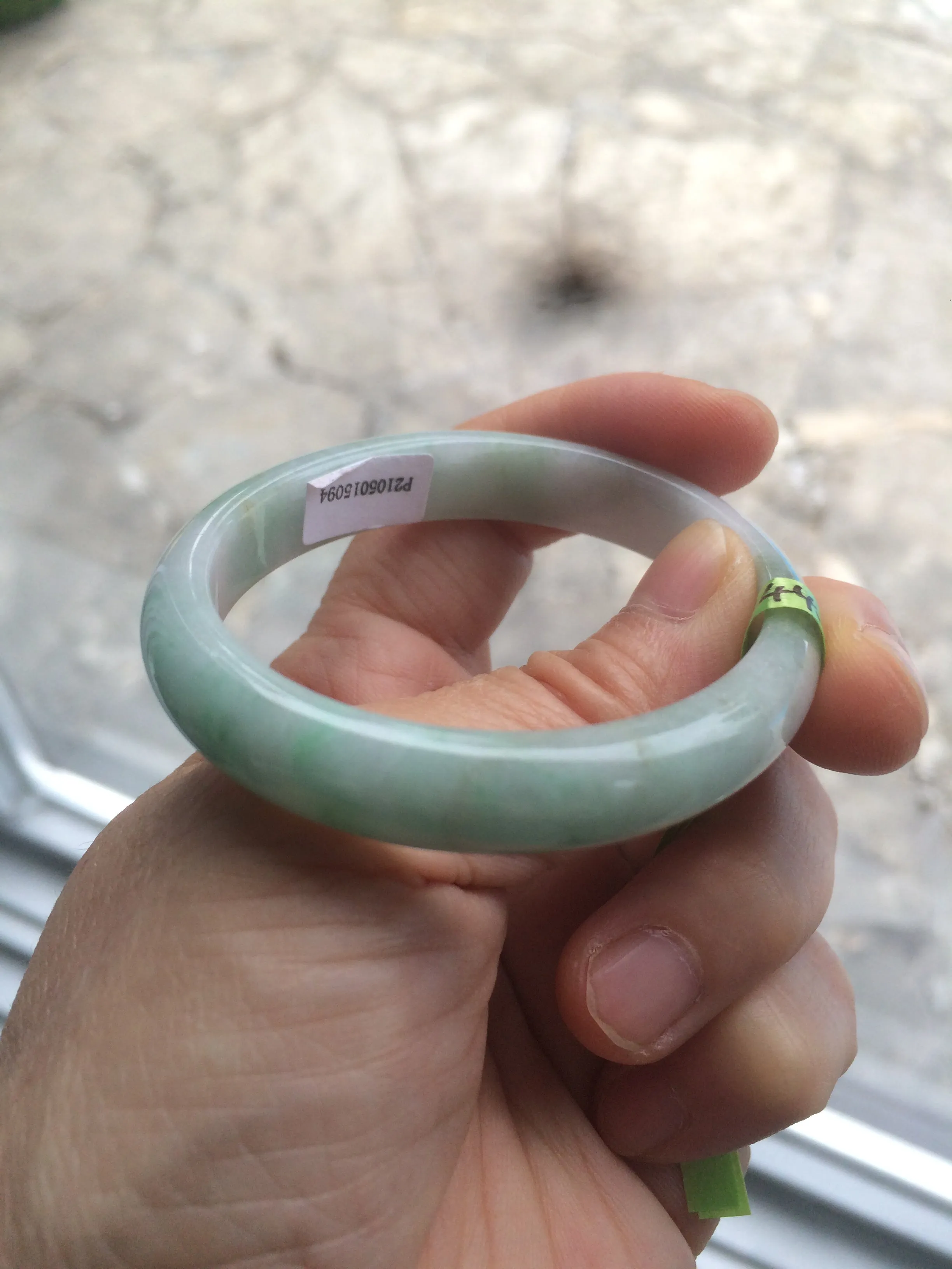 47.5mm Certified Type A 100% Natural light green/white oval Jadeite Jade bangle S8-5094