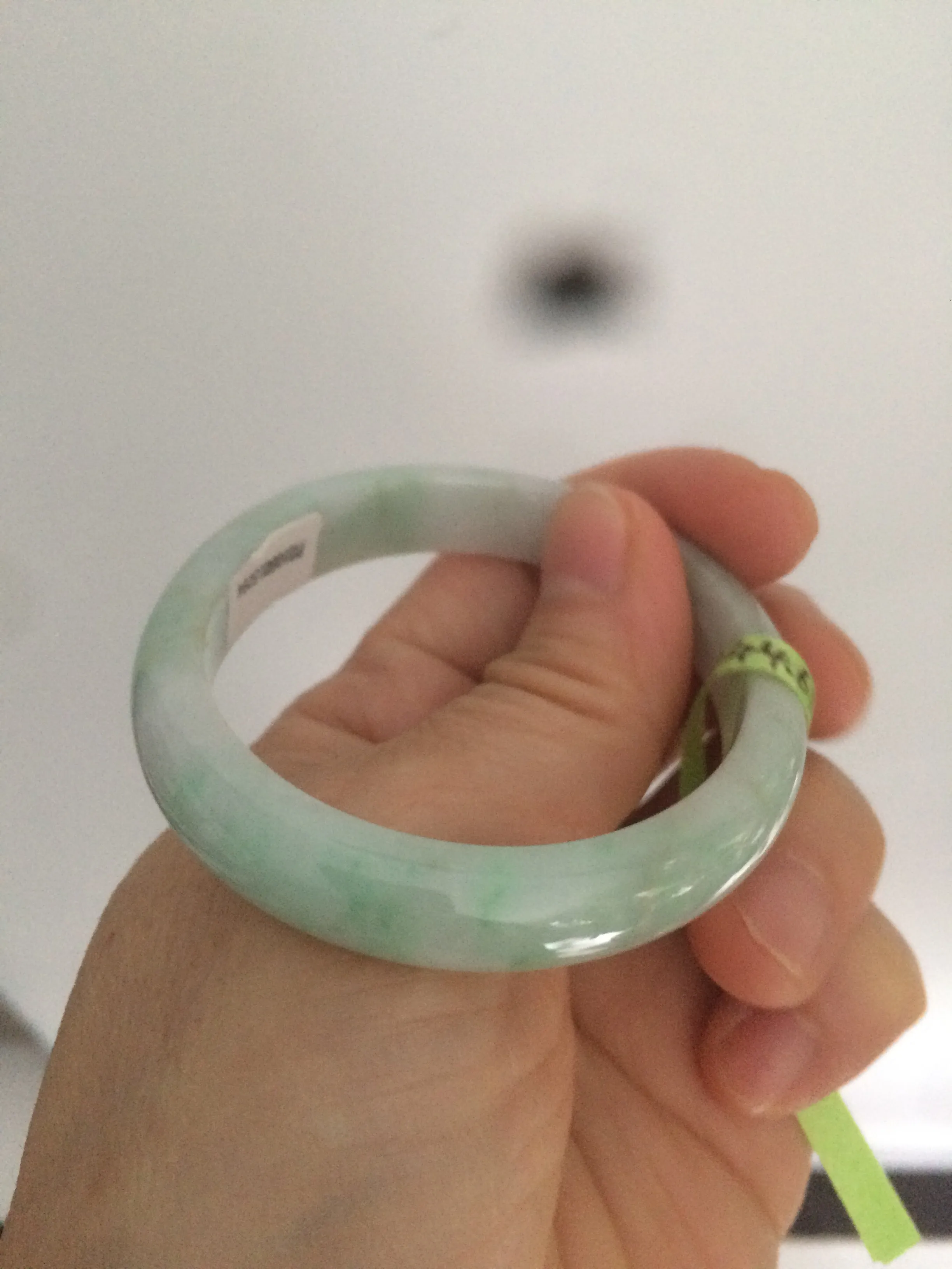 47.5mm Certified Type A 100% Natural light green/white oval Jadeite Jade bangle S8-5094