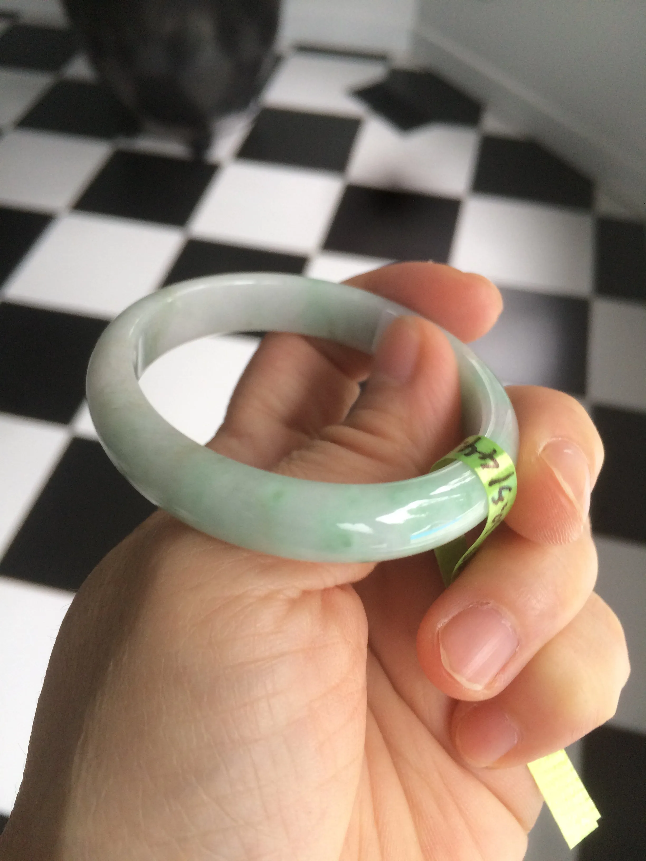 47.5mm Certified Type A 100% Natural light green/white oval Jadeite Jade bangle S8-5094