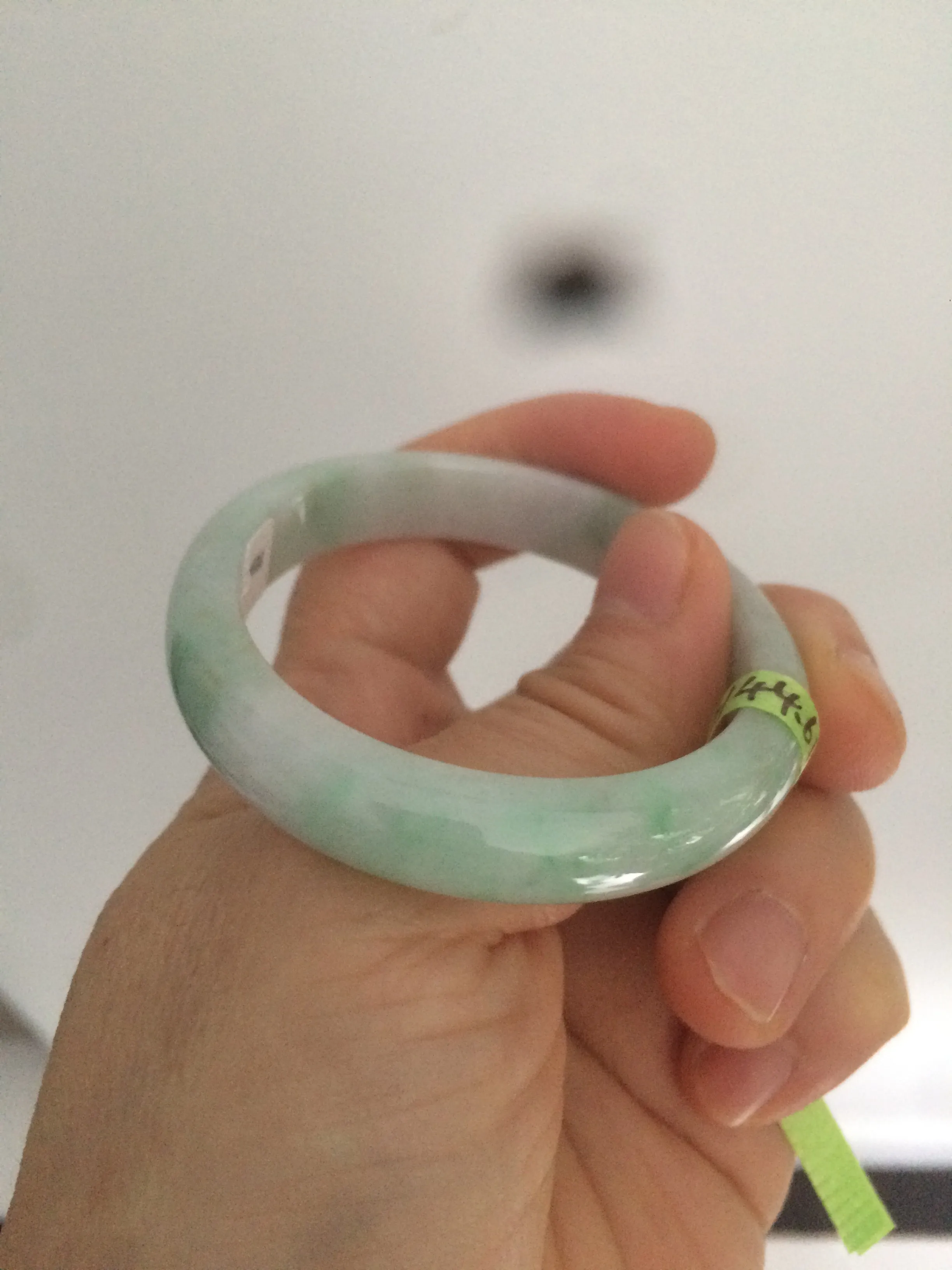 47.5mm Certified Type A 100% Natural light green/white oval Jadeite Jade bangle S8-5094