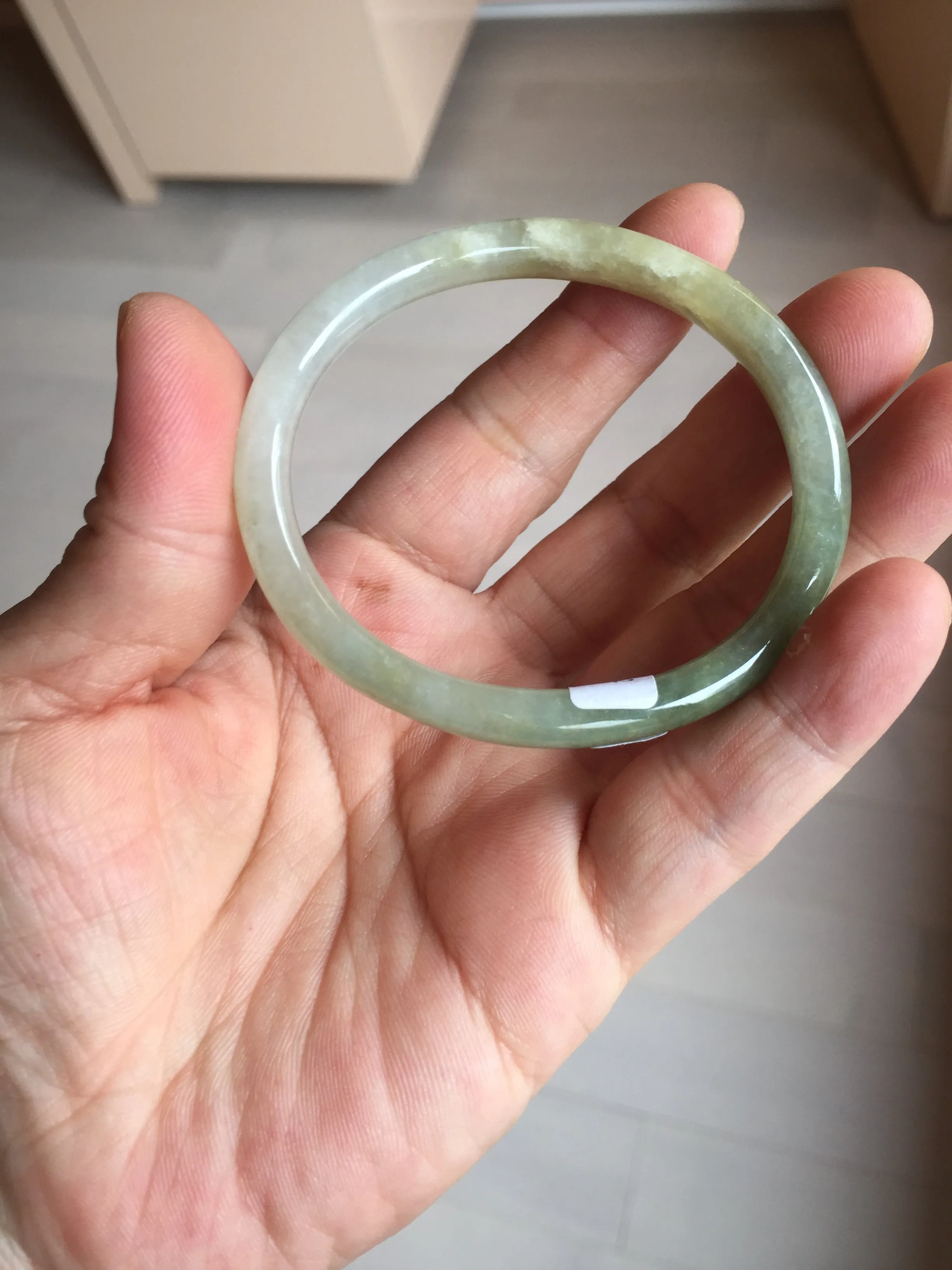 48mm certified 100% natural Type A icy watery green/brown/gray slim oval jadeite jade bangle BL111-9436