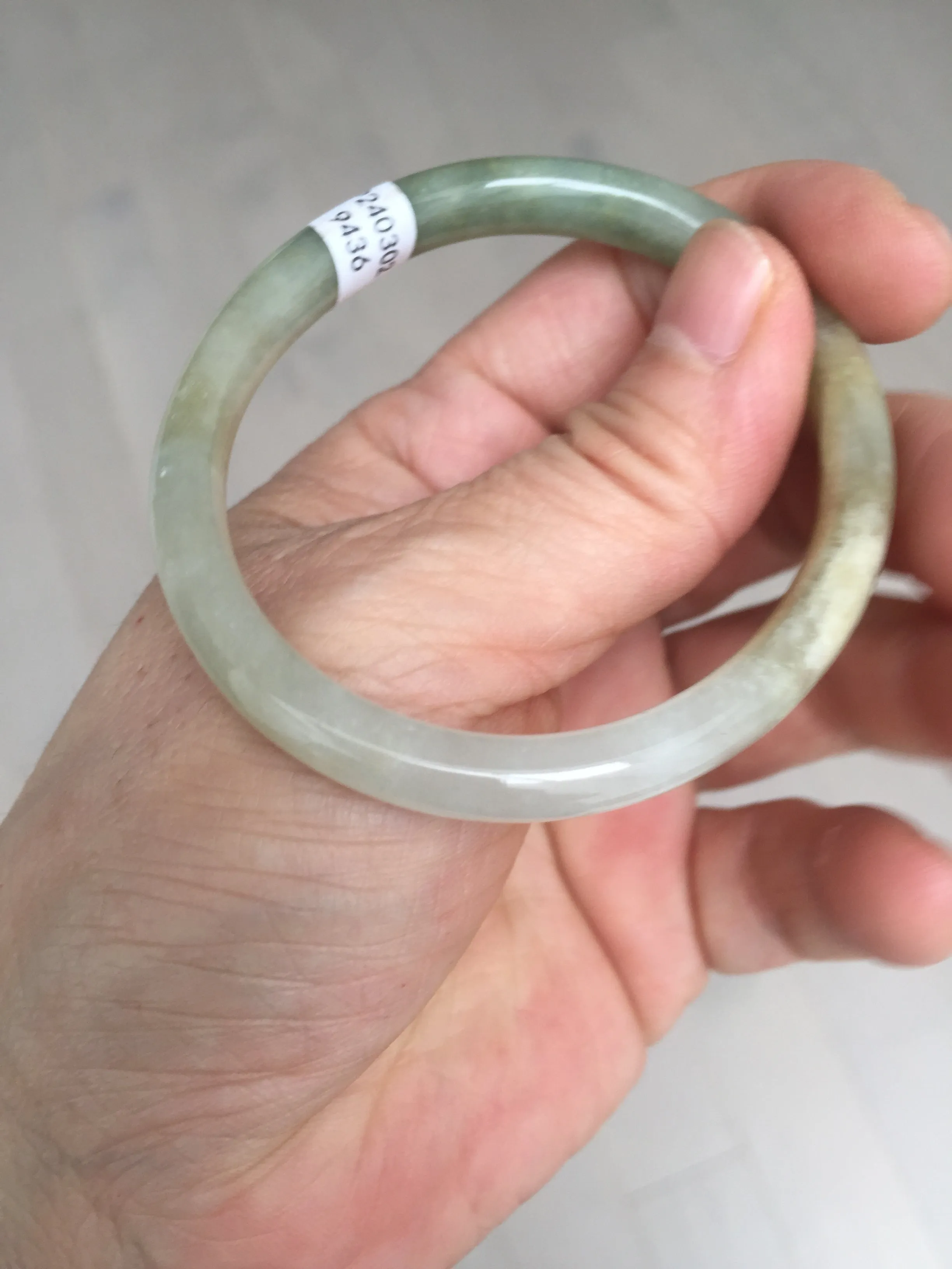 48mm certified 100% natural Type A icy watery green/brown/gray slim oval jadeite jade bangle BL111-9436