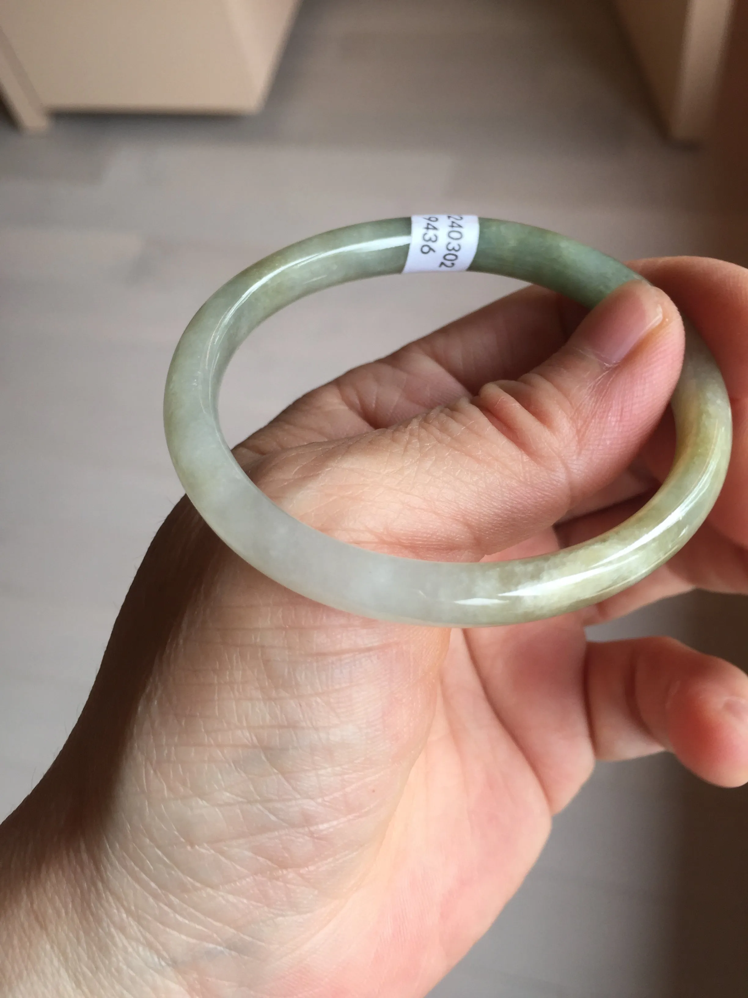 48mm certified 100% natural Type A icy watery green/brown/gray slim oval jadeite jade bangle BL111-9436