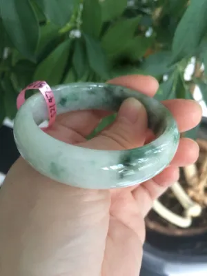 49.5 mm 100% natural Type A green/white oval jadeite jade bangle Z39