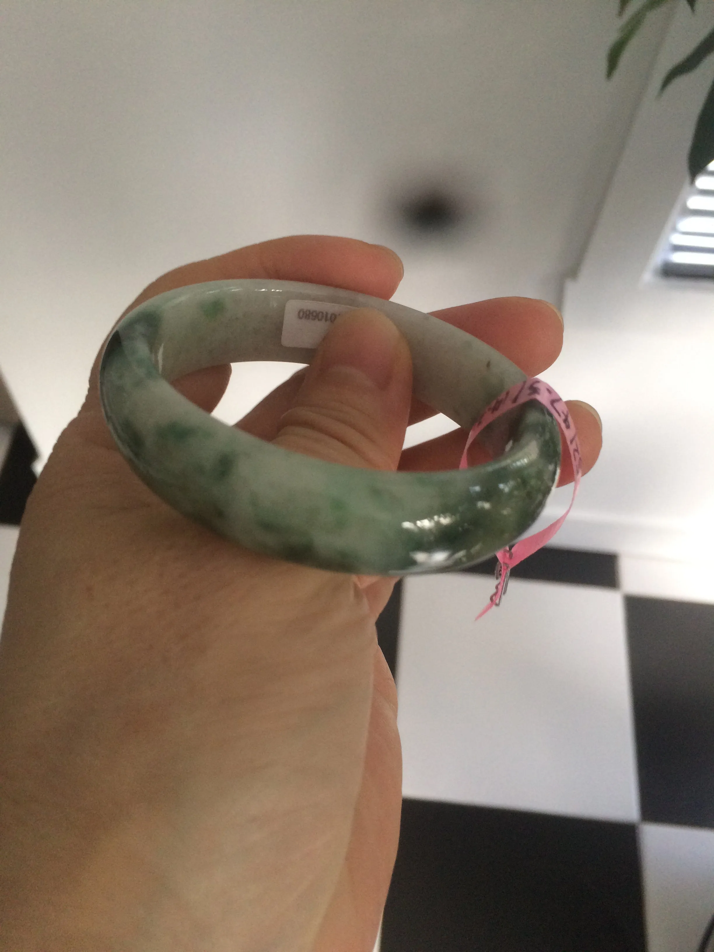 49.5 mm 100% natural Type A green/white oval jadeite jade bangle Z39