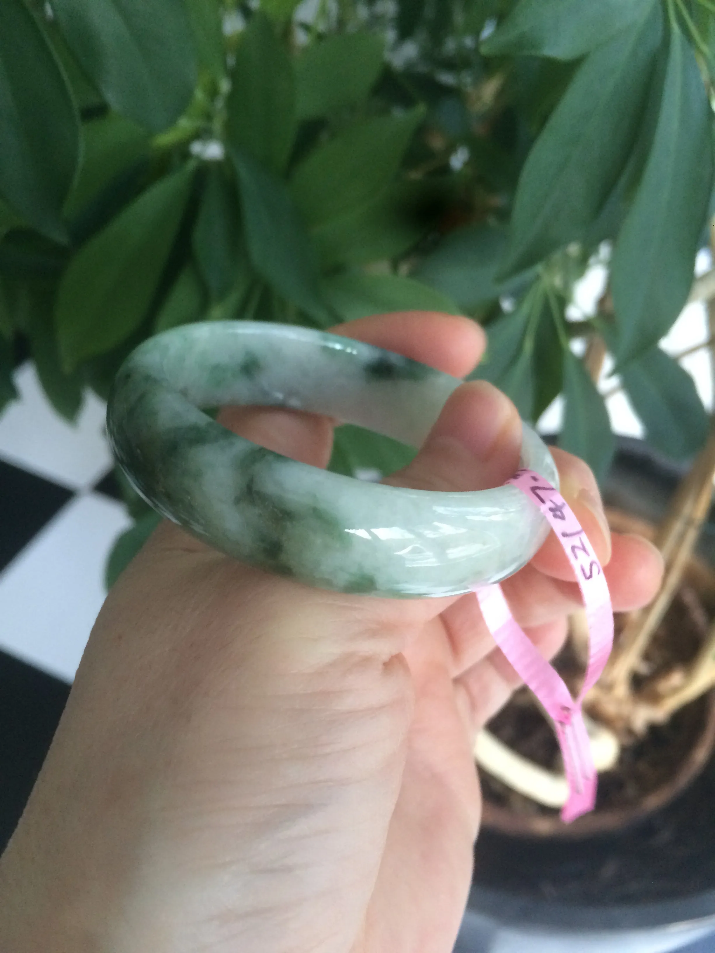 49.5 mm 100% natural Type A green/white oval jadeite jade bangle Z39