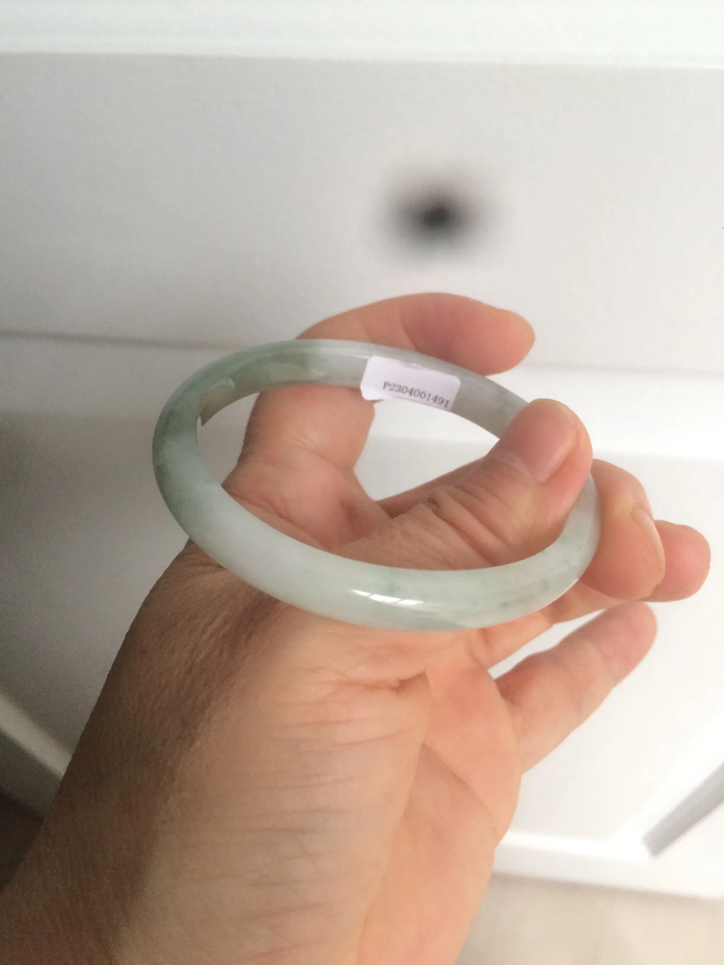 49mm certified 100% natural Type A icy watery light green/white oval jadeite jade bangle AZ44-1491