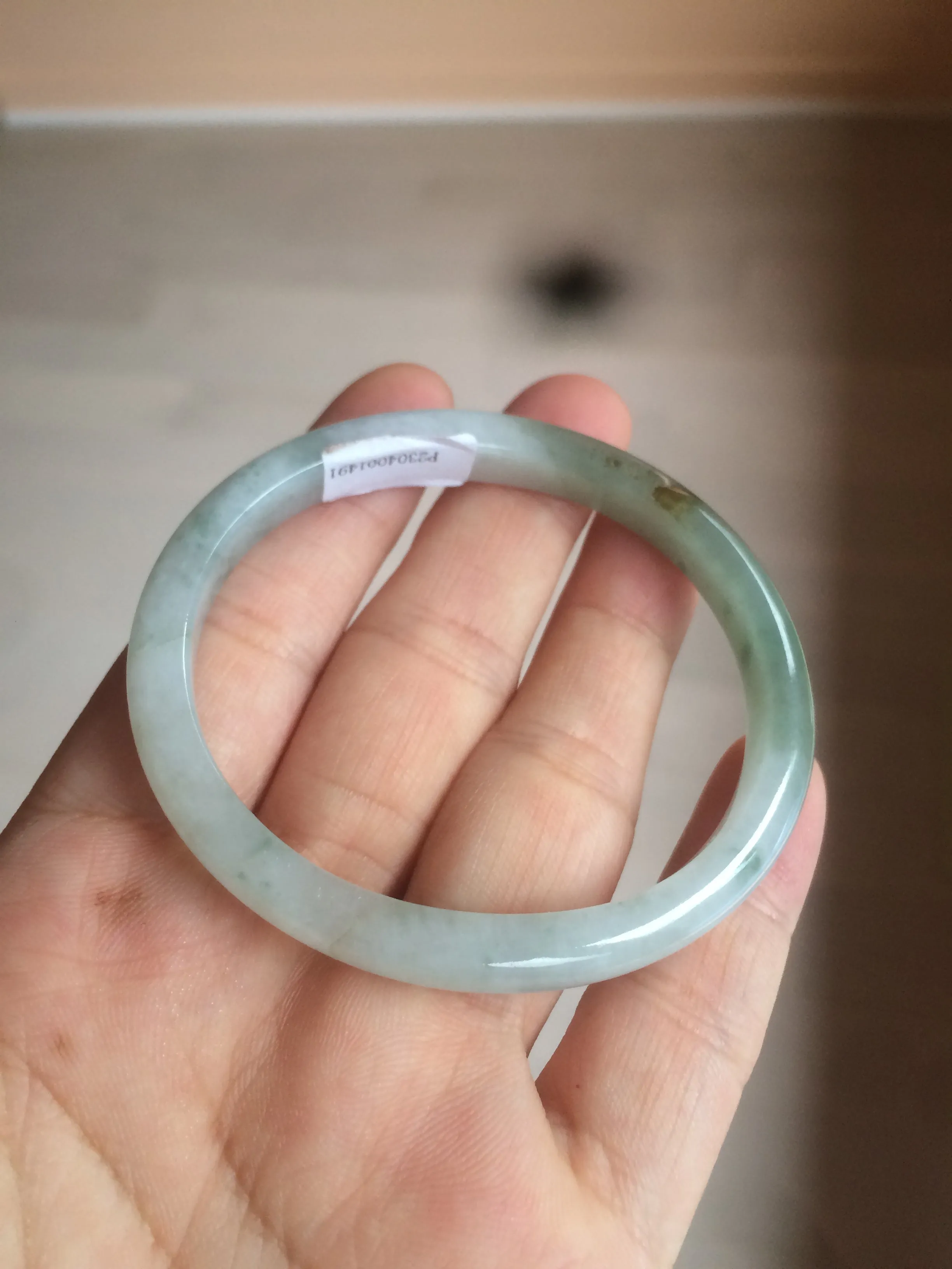 49mm certified 100% natural Type A icy watery light green/white oval jadeite jade bangle AZ44-1491