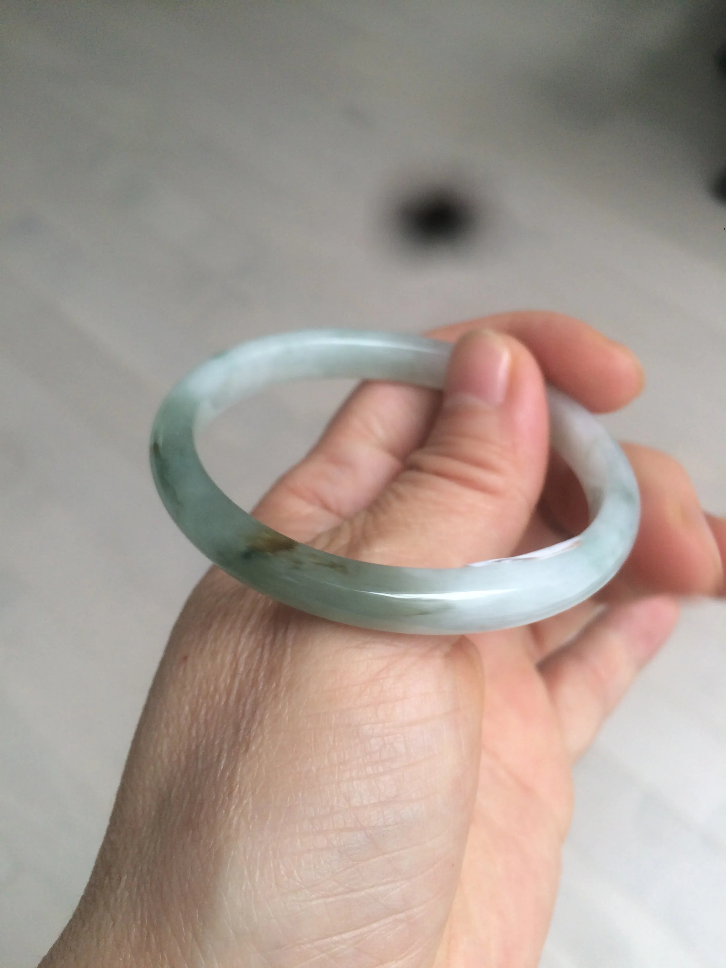 49mm certified 100% natural Type A icy watery light green/white oval jadeite jade bangle AZ44-1491