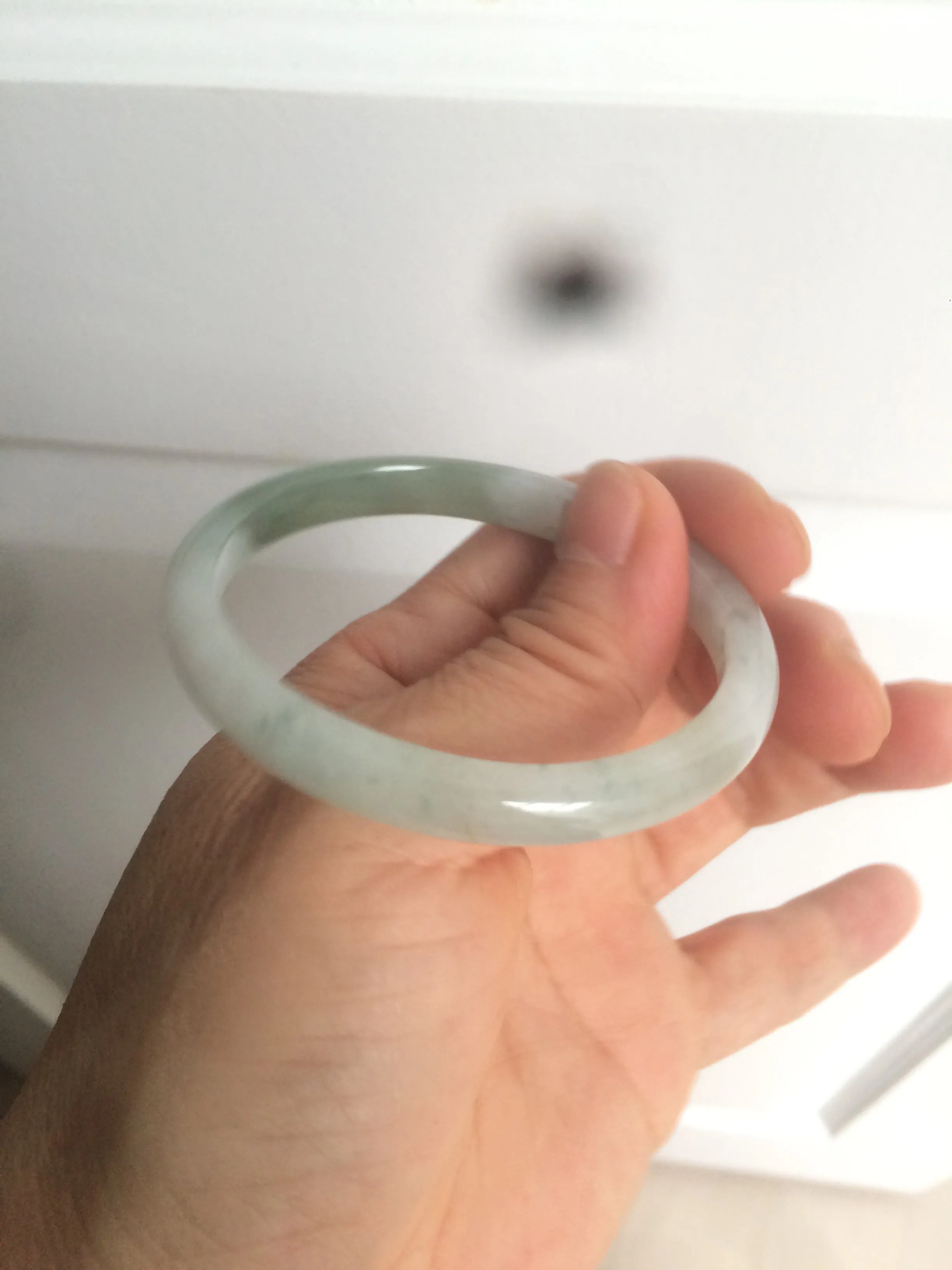 49mm certified 100% natural Type A icy watery light green/white oval jadeite jade bangle AZ44-1491