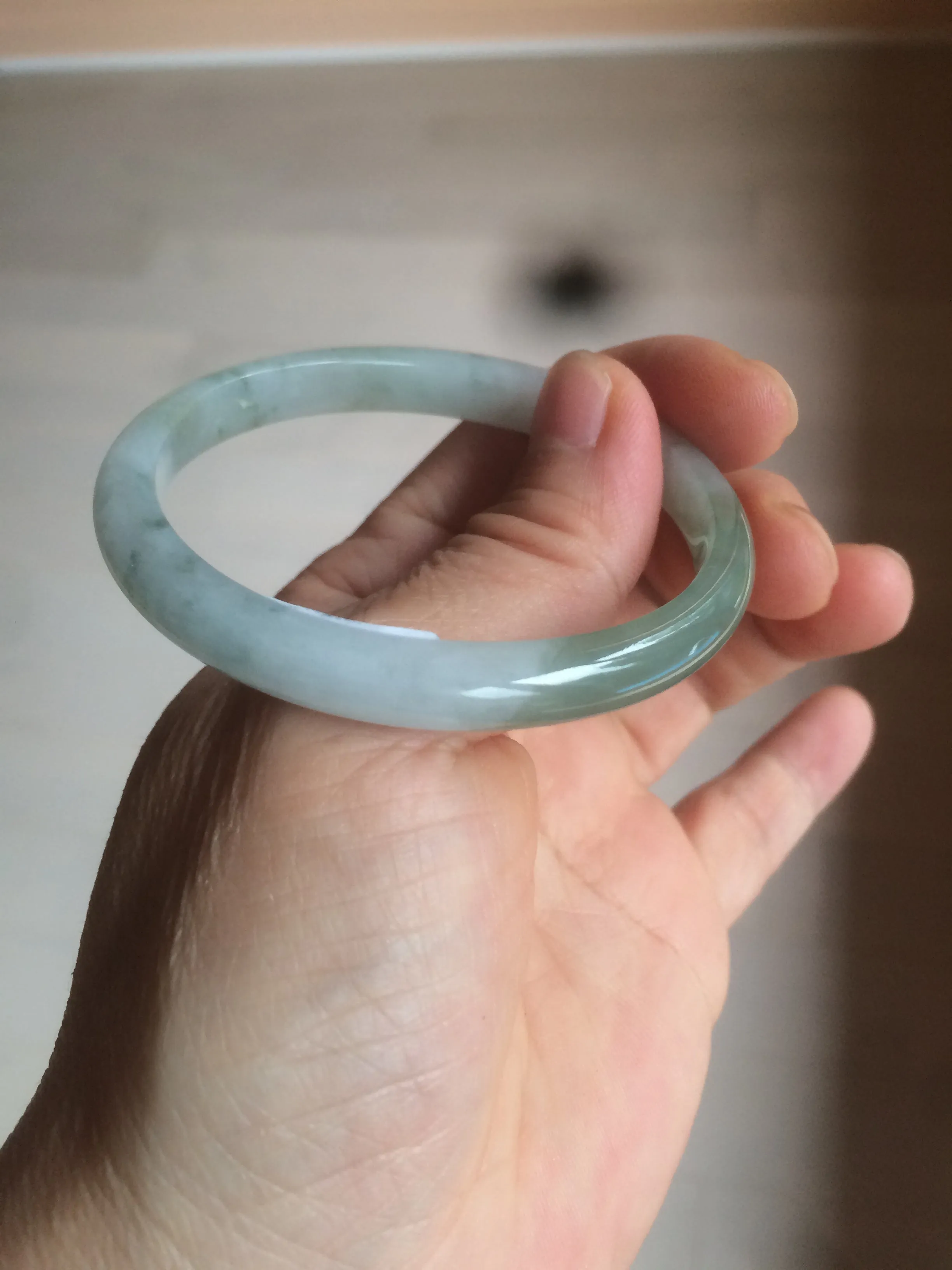 49mm certified 100% natural Type A icy watery light green/white oval jadeite jade bangle AZ44-1491