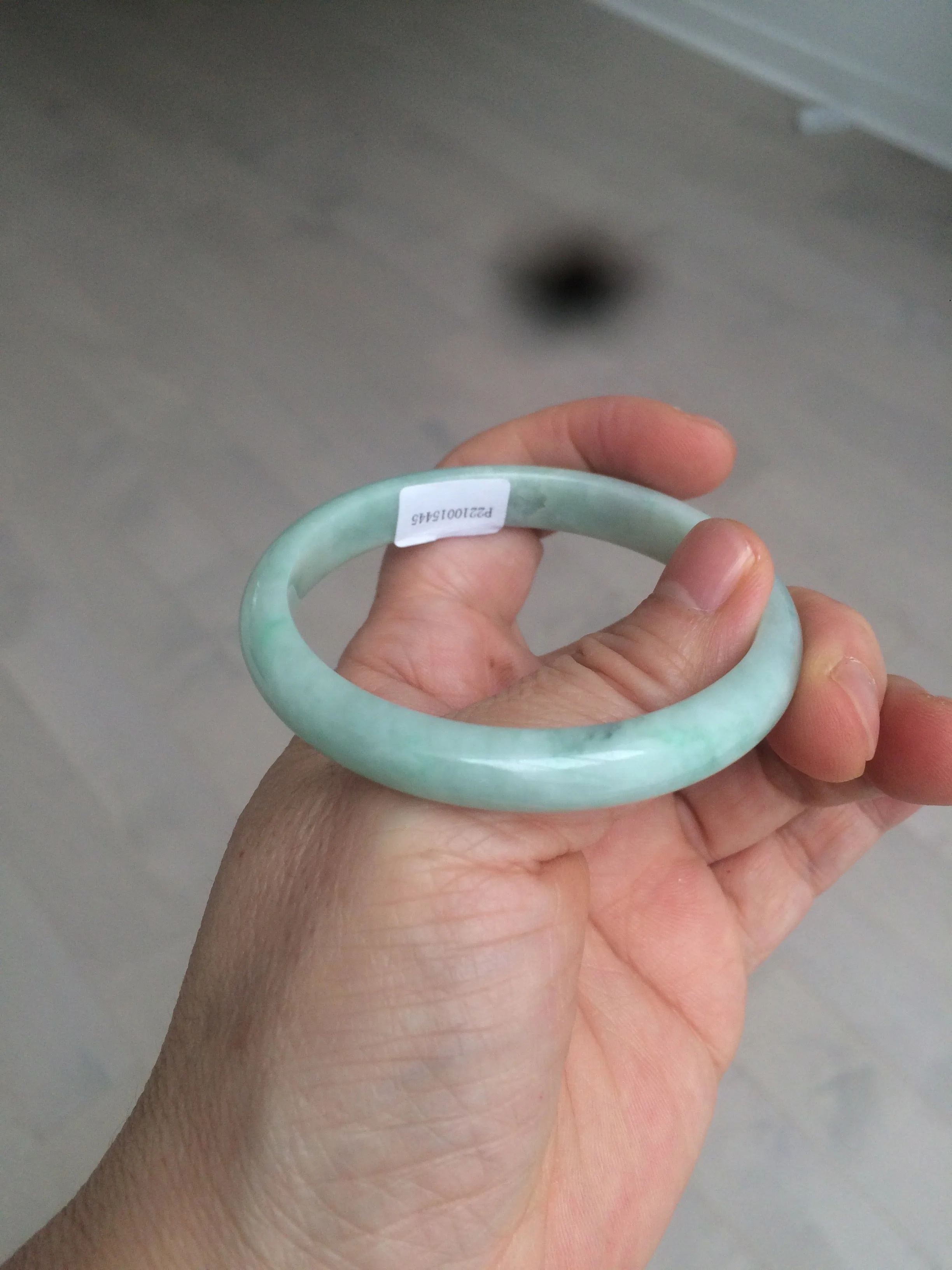 49mm certified 100% natural Type A light green/white oval jadeite jade bangle BG28-5445