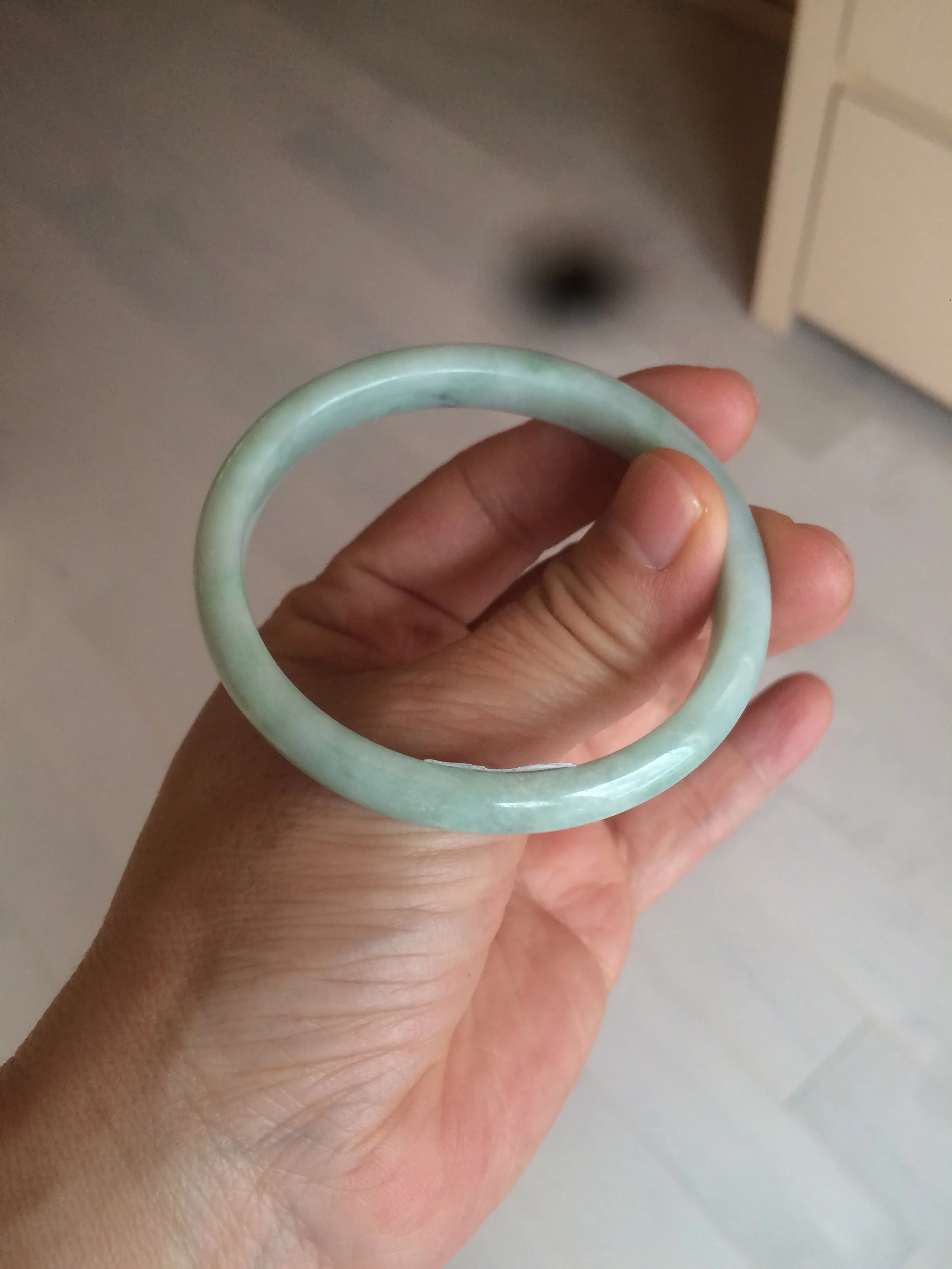 49mm certified 100% natural Type A light green/white oval jadeite jade bangle BG28-5445