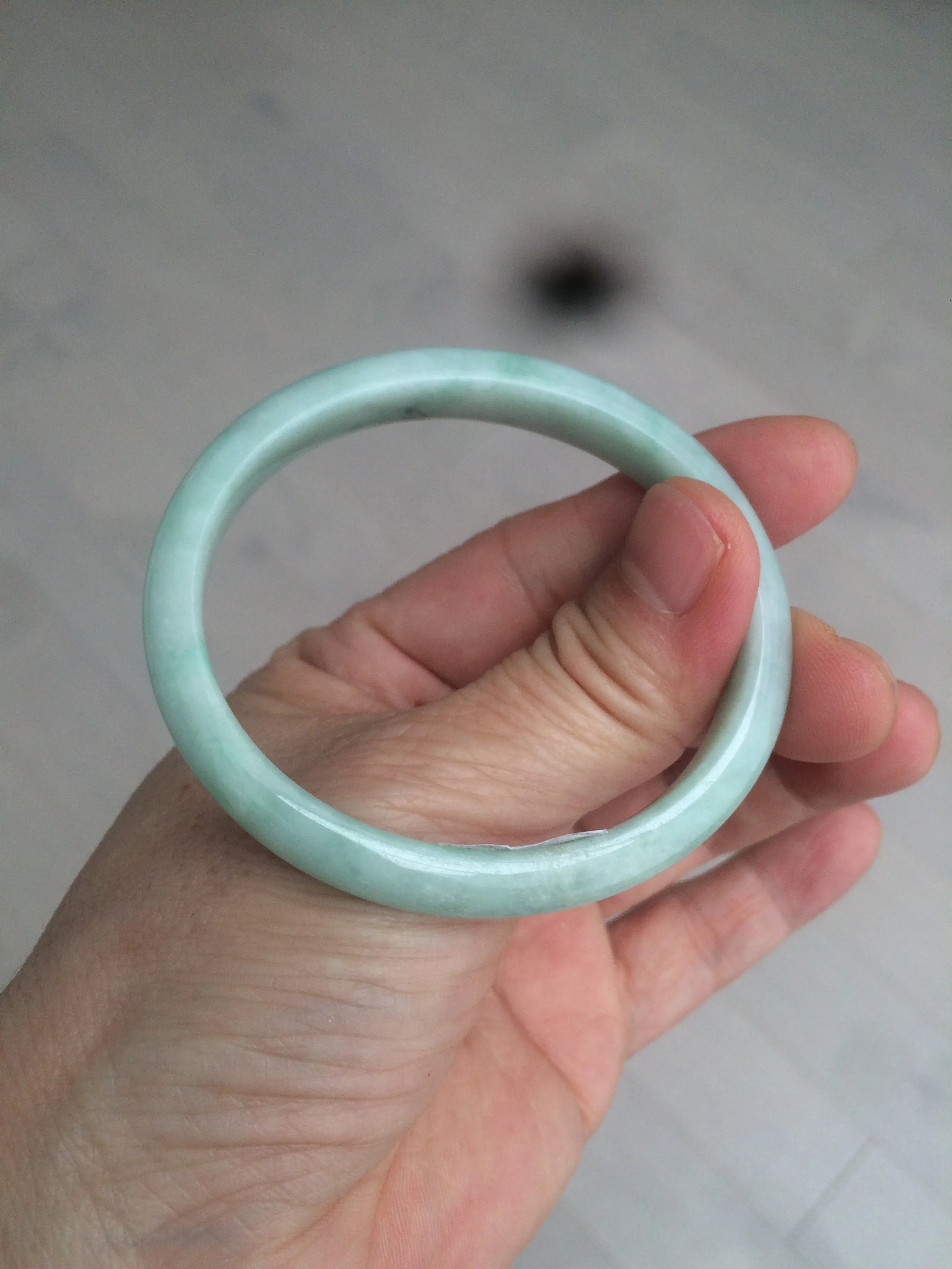 49mm certified 100% natural Type A light green/white oval jadeite jade bangle BG28-5445