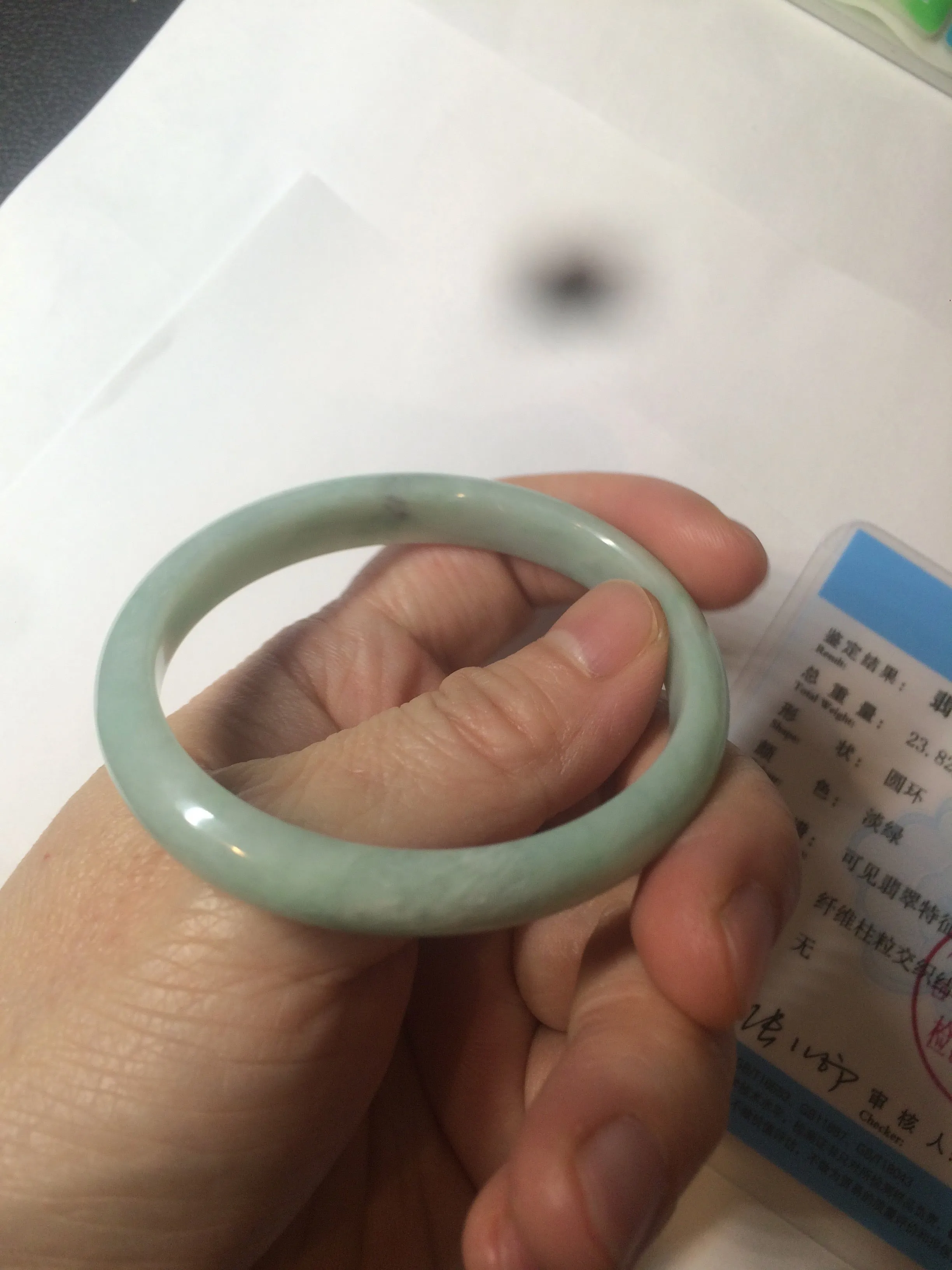 49mm certified 100% natural Type A light green/white oval jadeite jade bangle BG28-5445