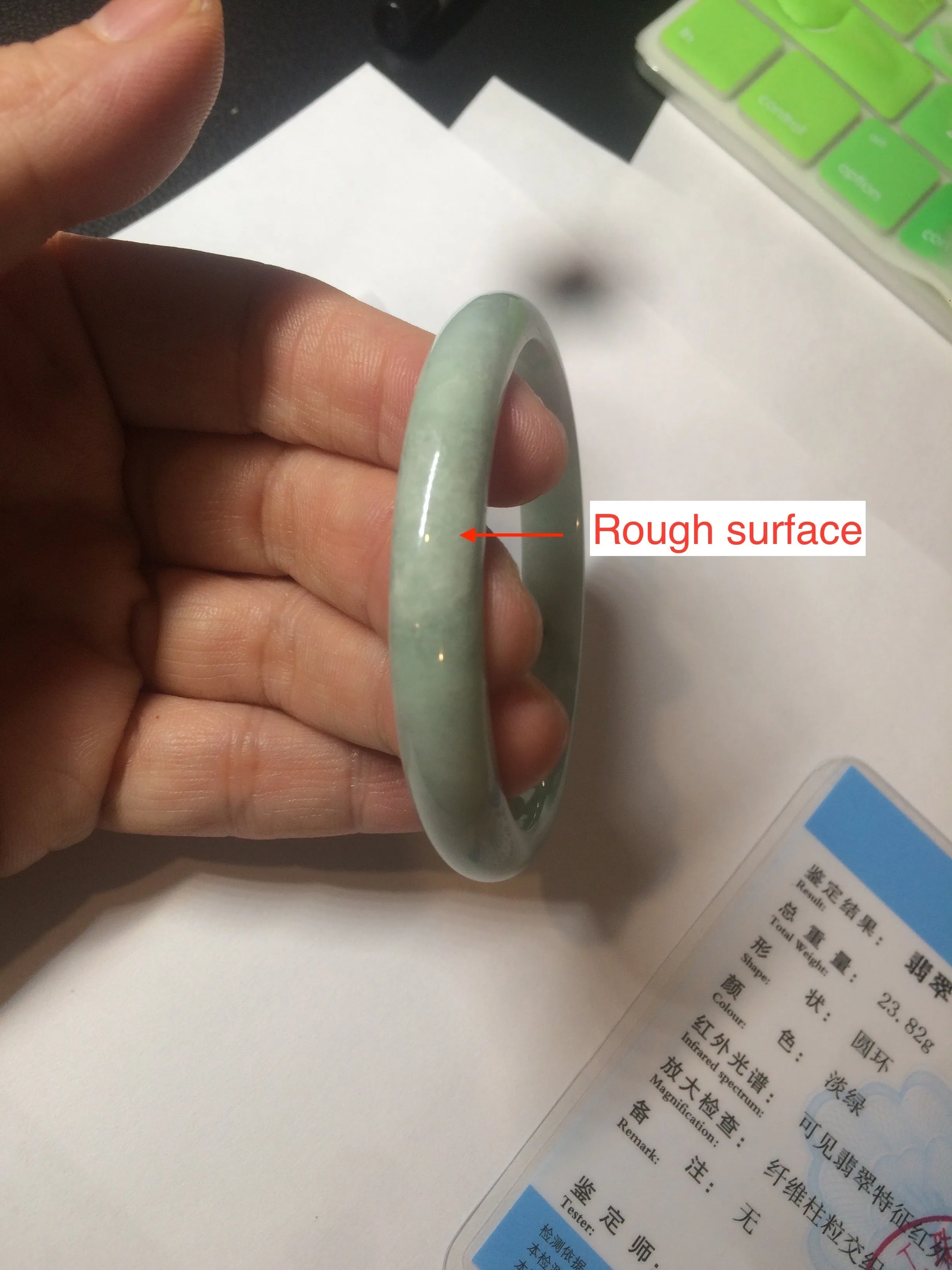 49mm certified 100% natural Type A light green/white oval jadeite jade bangle BG28-5445