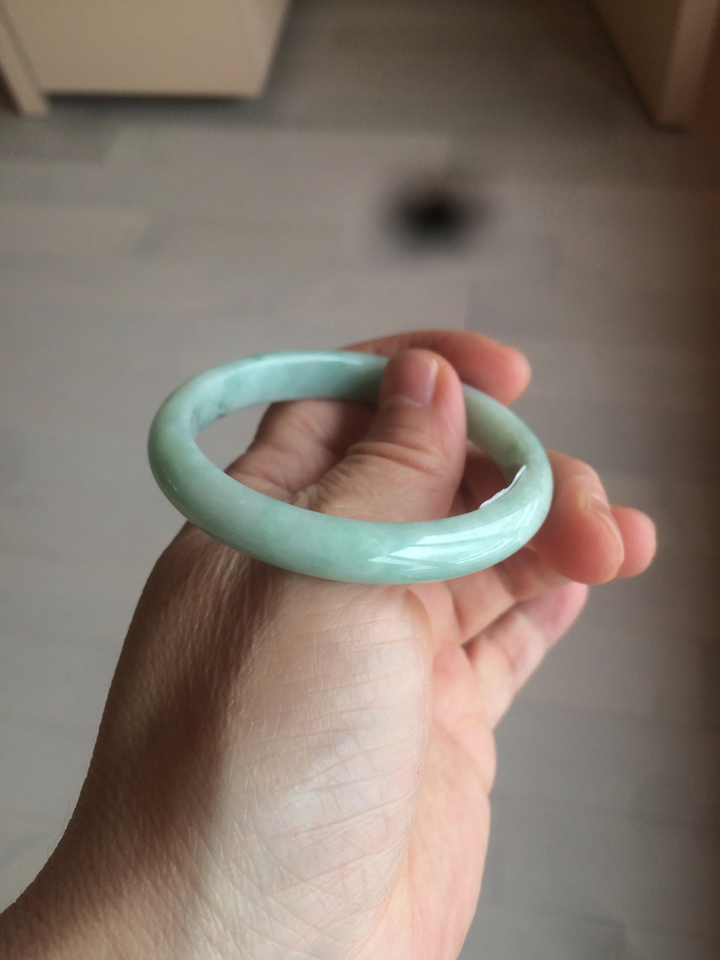 49mm certified 100% natural Type A light green/white oval jadeite jade bangle BG28-5445