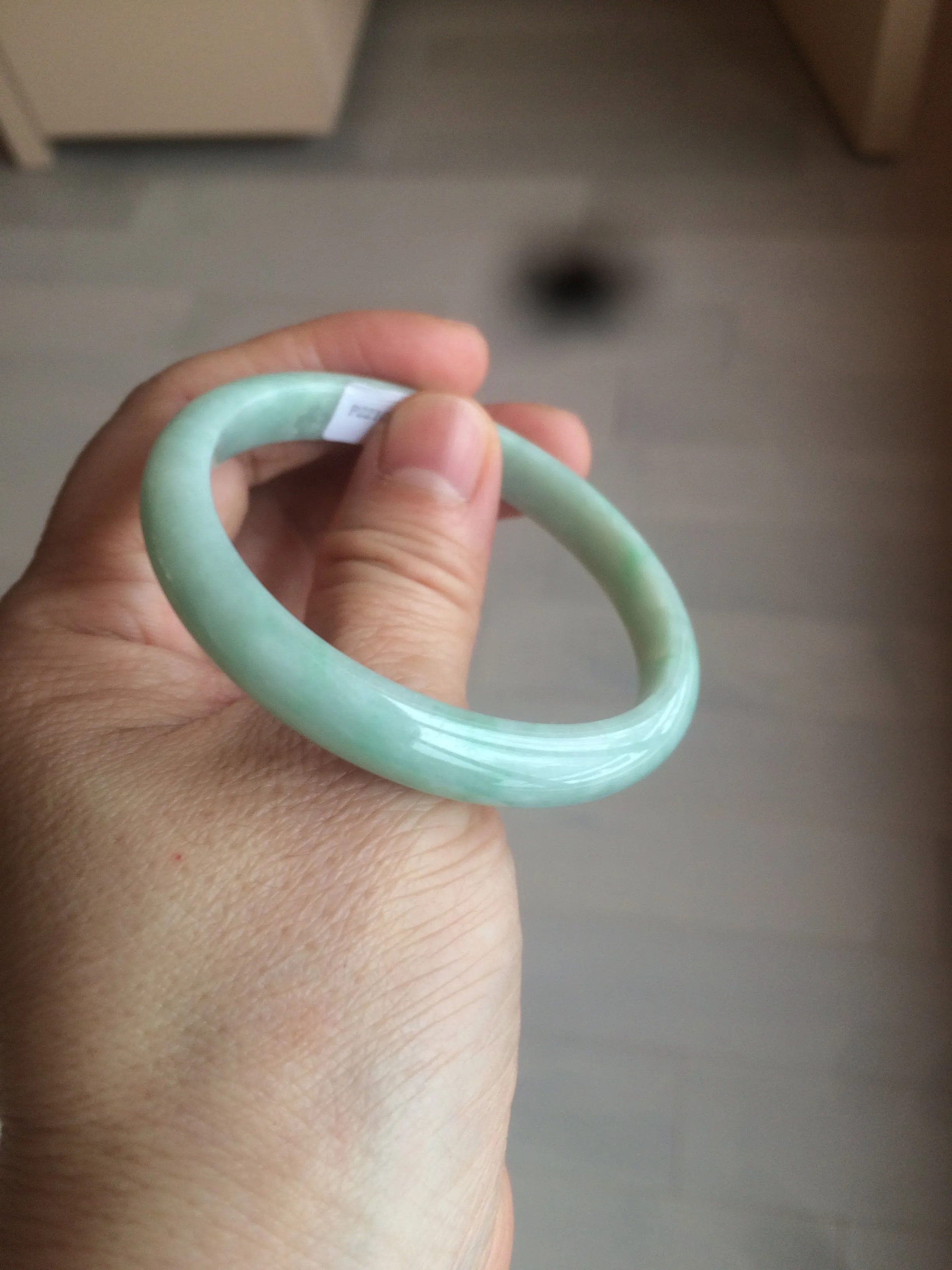 49mm certified 100% natural Type A light green/white oval jadeite jade bangle BG28-5445