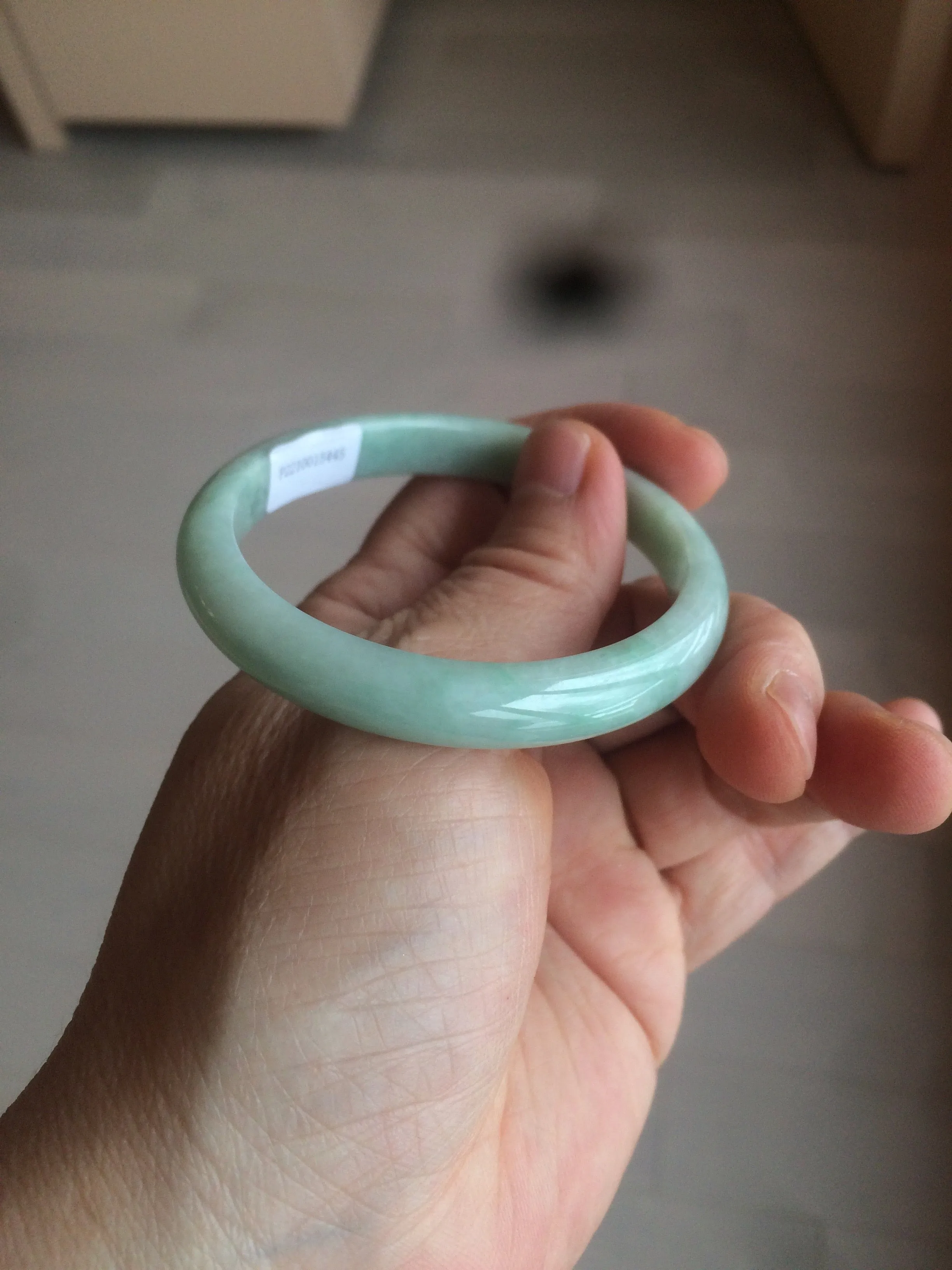 49mm certified 100% natural Type A light green/white oval jadeite jade bangle BG28-5445