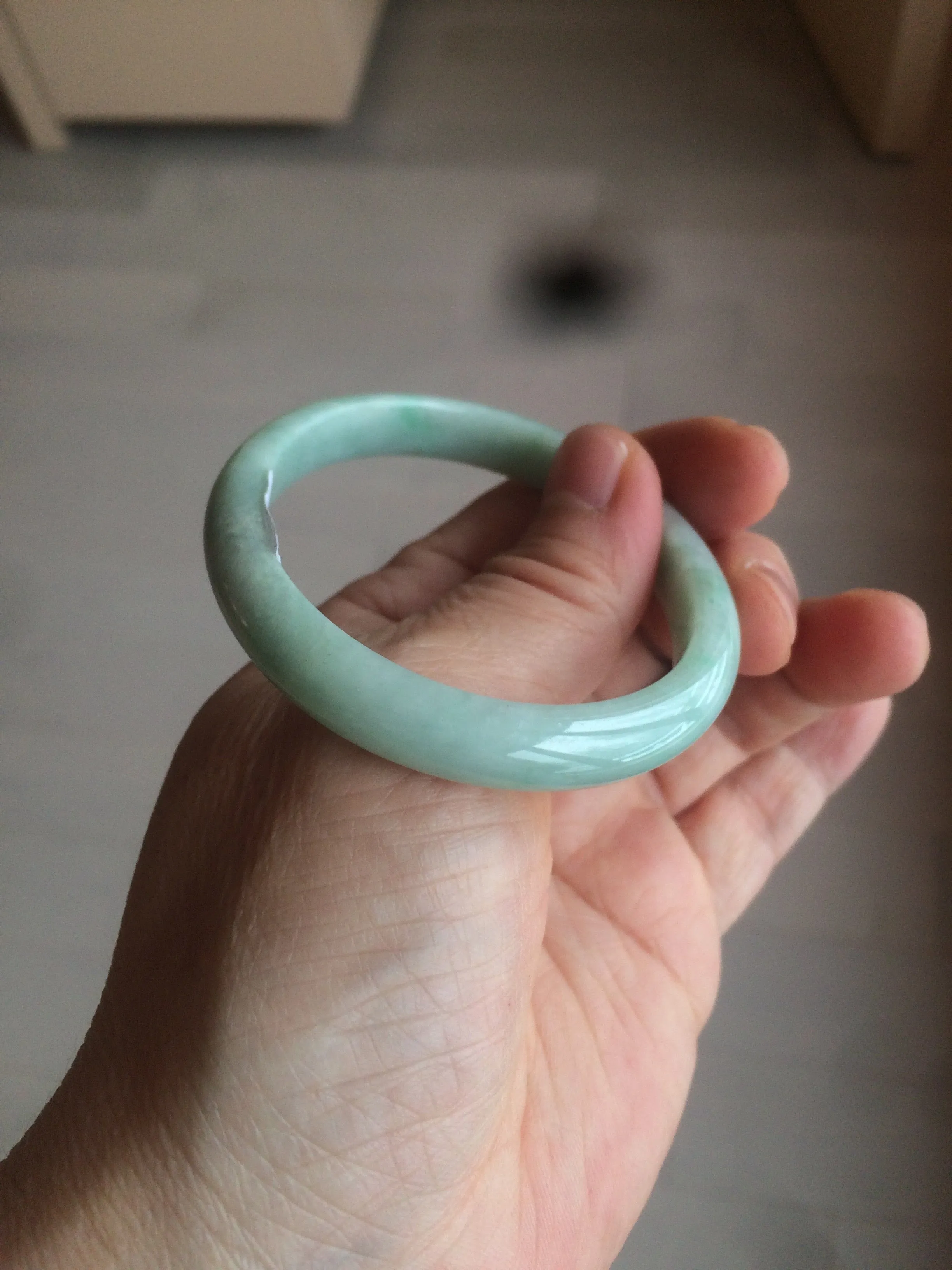 49mm certified 100% natural Type A light green/white oval jadeite jade bangle BG28-5445