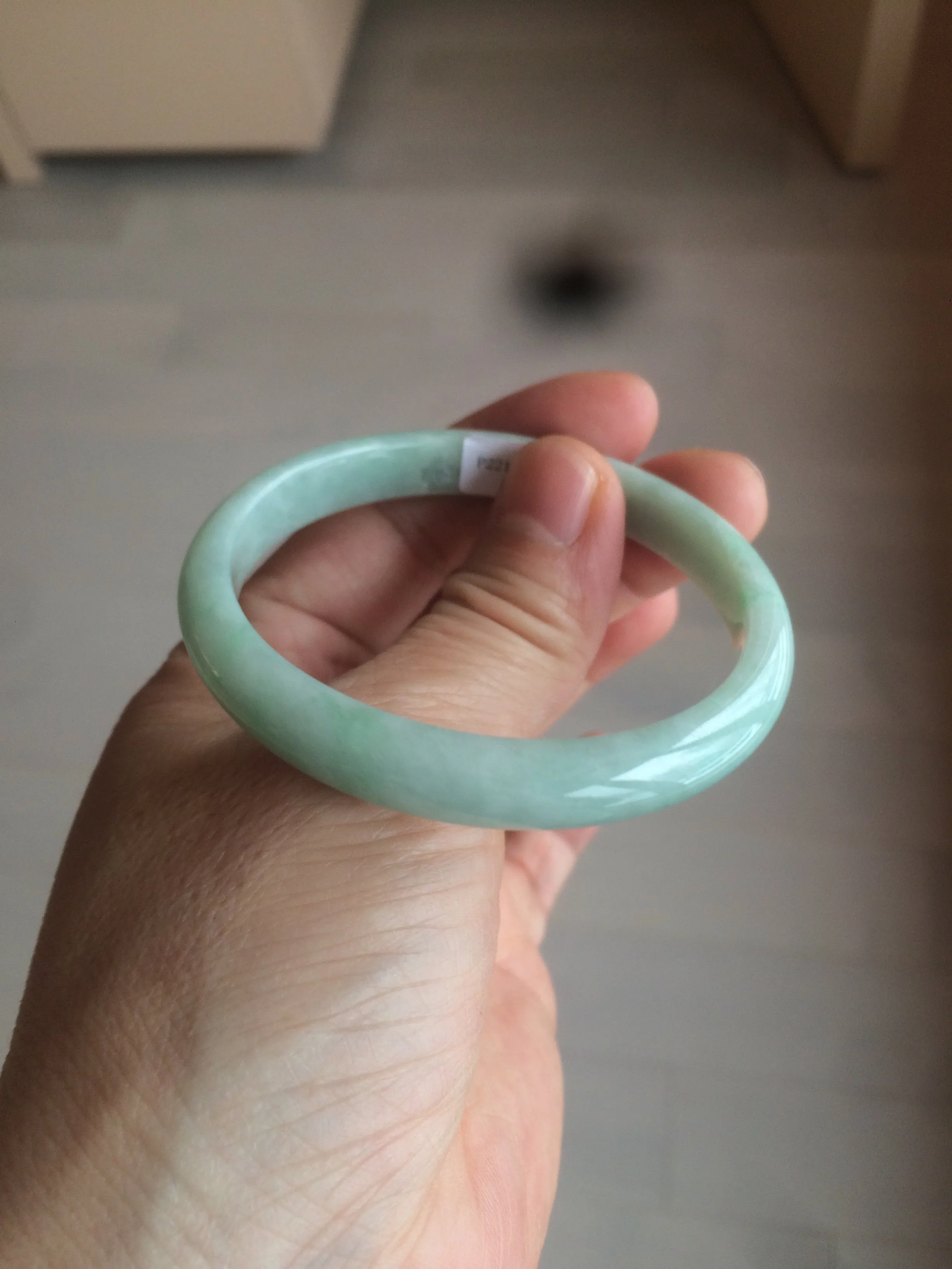 49mm certified 100% natural Type A light green/white oval jadeite jade bangle BG28-5445