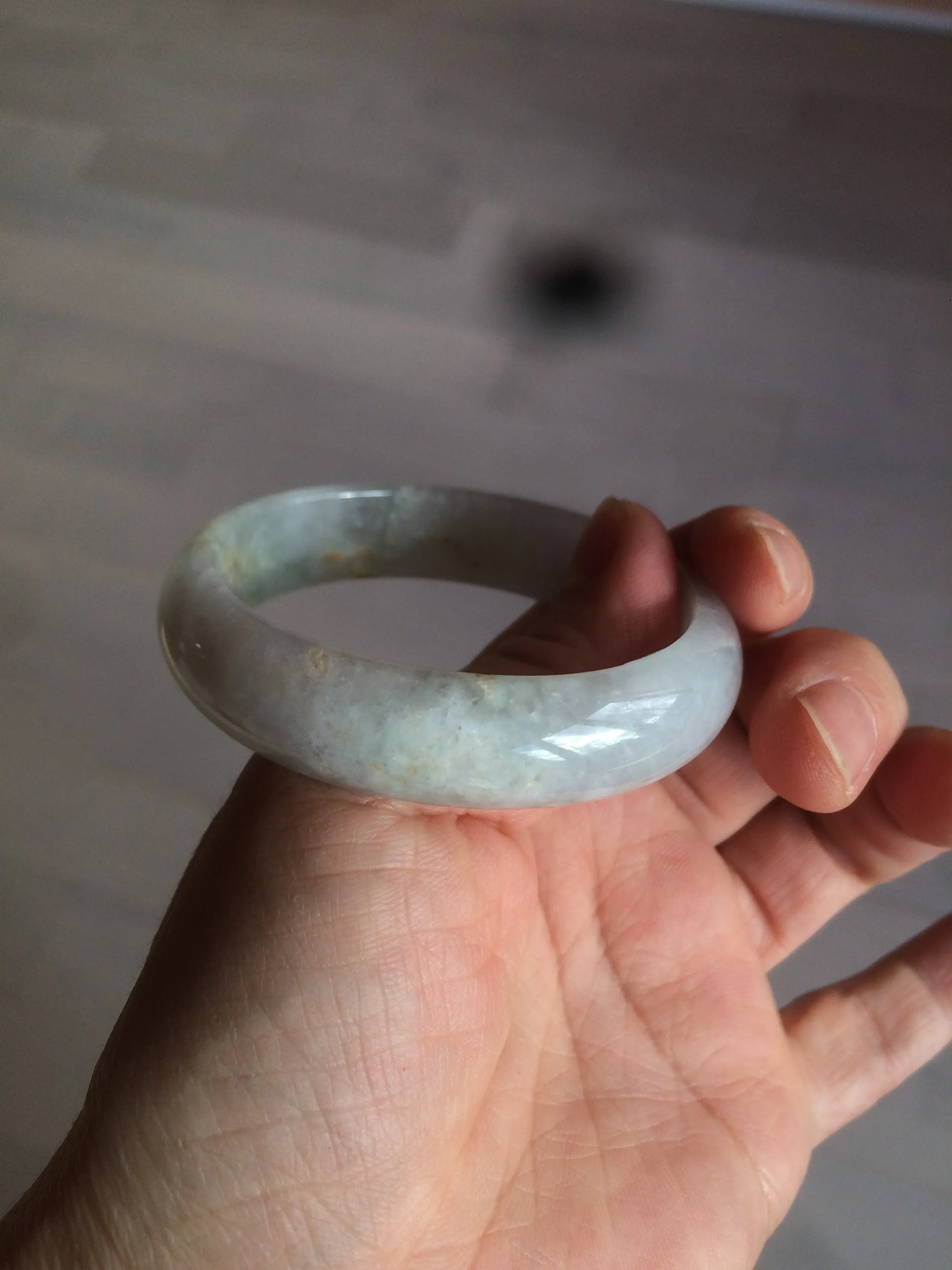 49mm Certified Type A 100% Natural icy light green/white/purple oval Jadeite Jade bangle etsy AT31-0627