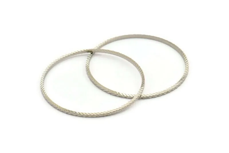 61mm Circle Connectors - 4 Textured Silver Tone Brass Circle Connectors (61x2x2mm) D1478 H0499