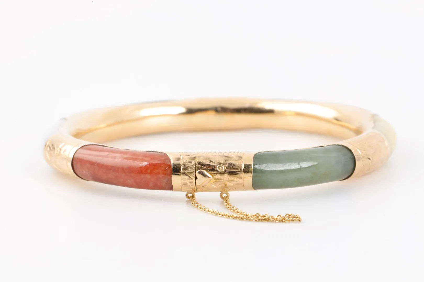 7" 14k Yellow Gold Multi-Colored Jadeite Bangle Bracelet (24.66g.)