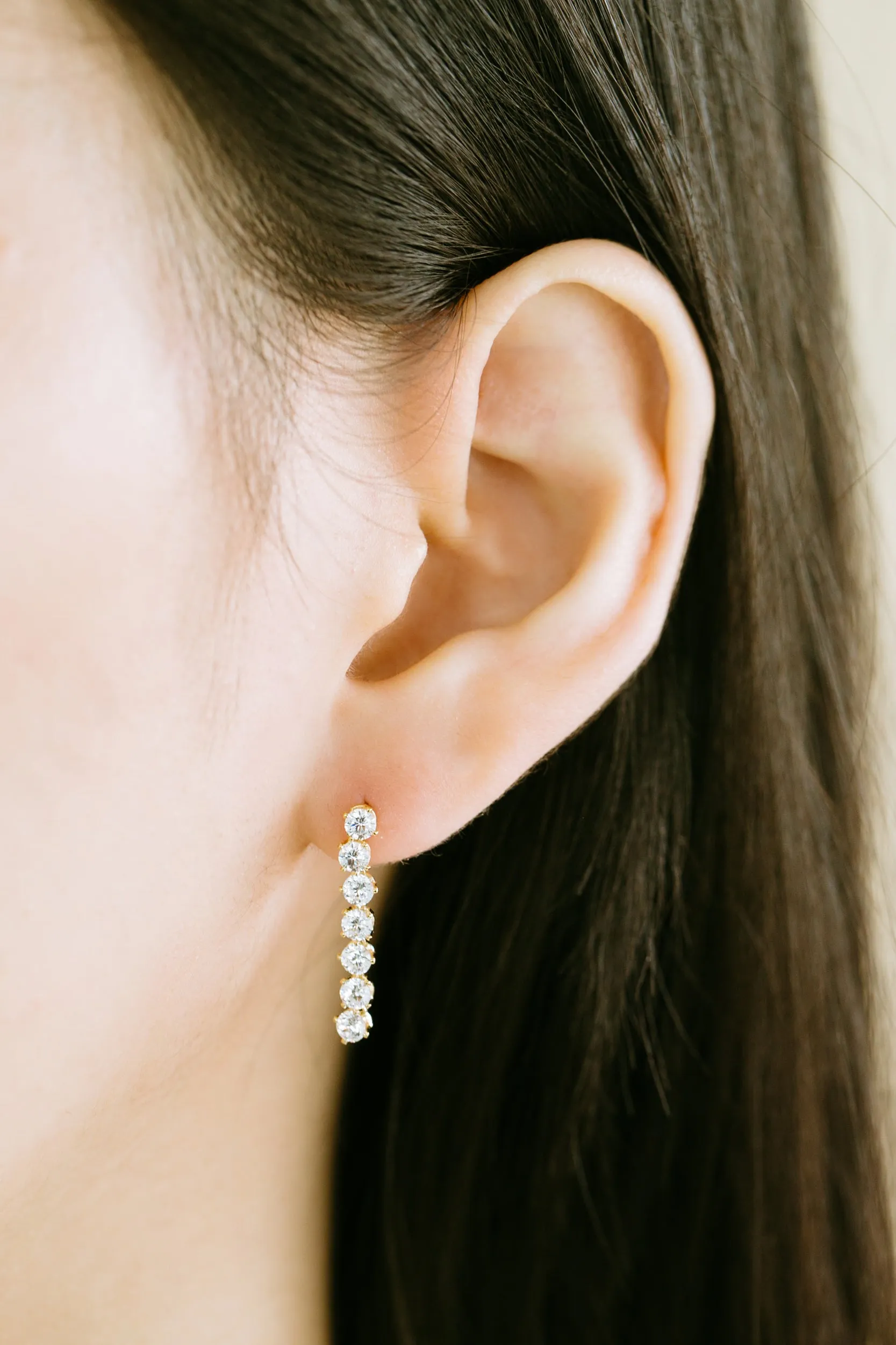 925 Sterling Silver Dangling Cz Stick Ear Stud Post Earrings