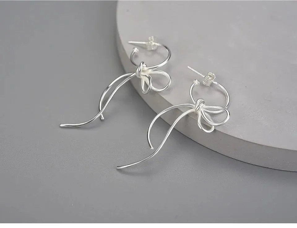 925 Sterling Silver Exquisite Lovely Knot Long Earrings Charm Jewelry LFJB0264