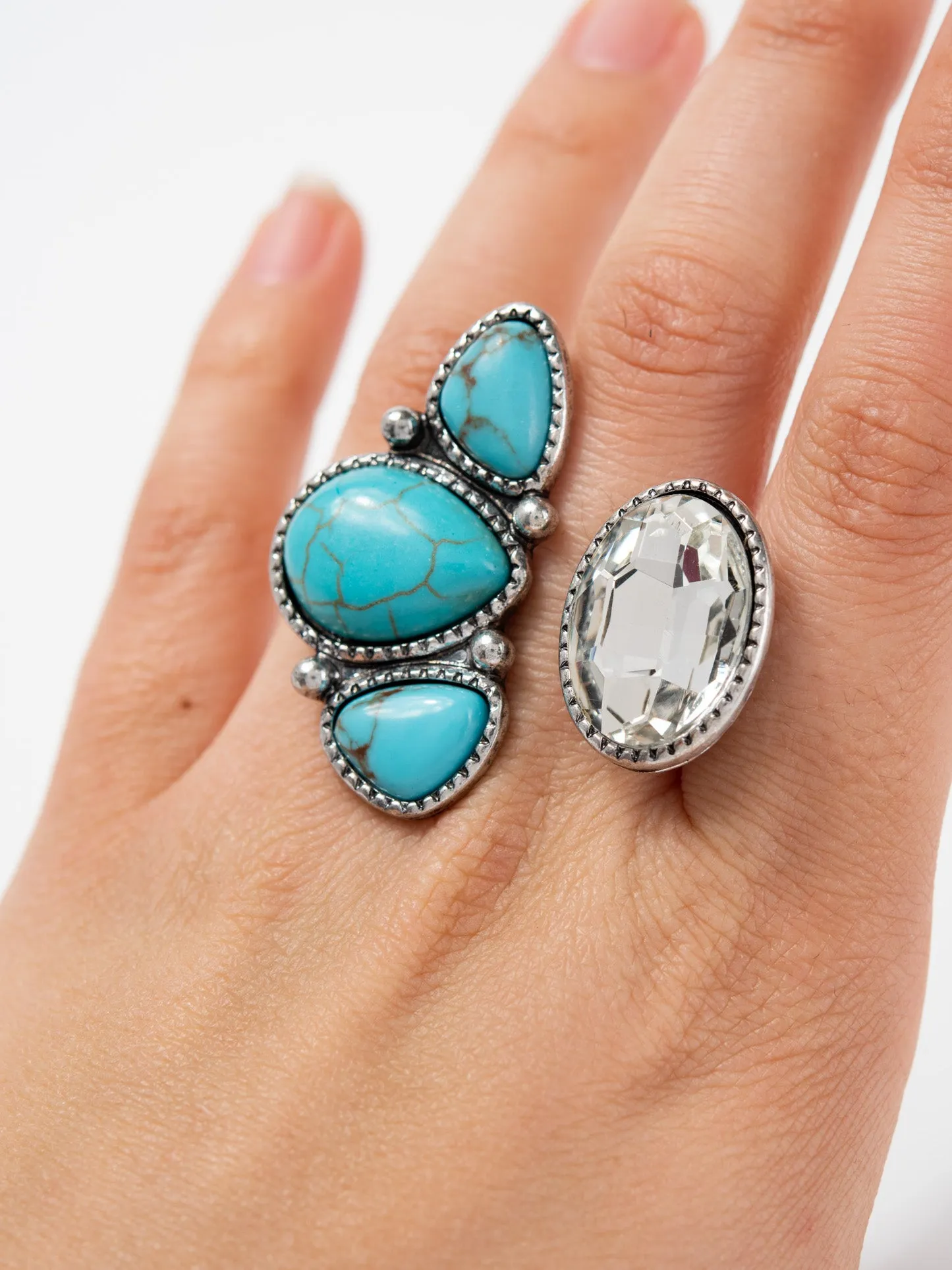 Amber Western Jeweled Turquoise Cuff Ring