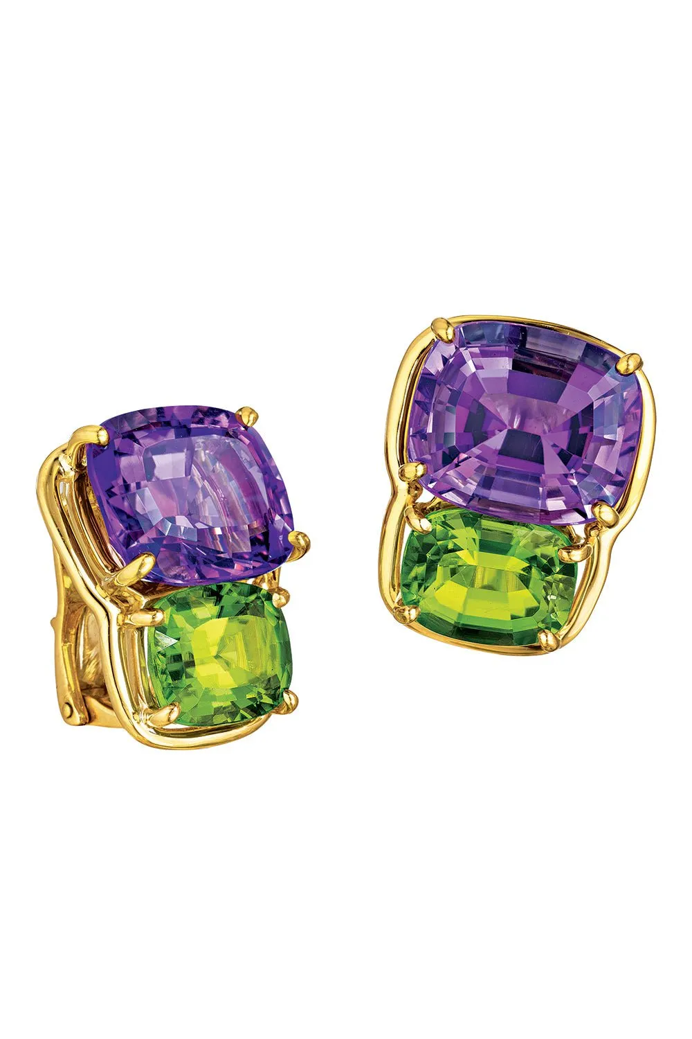 Amethyst Peridot Two Stone Earrings