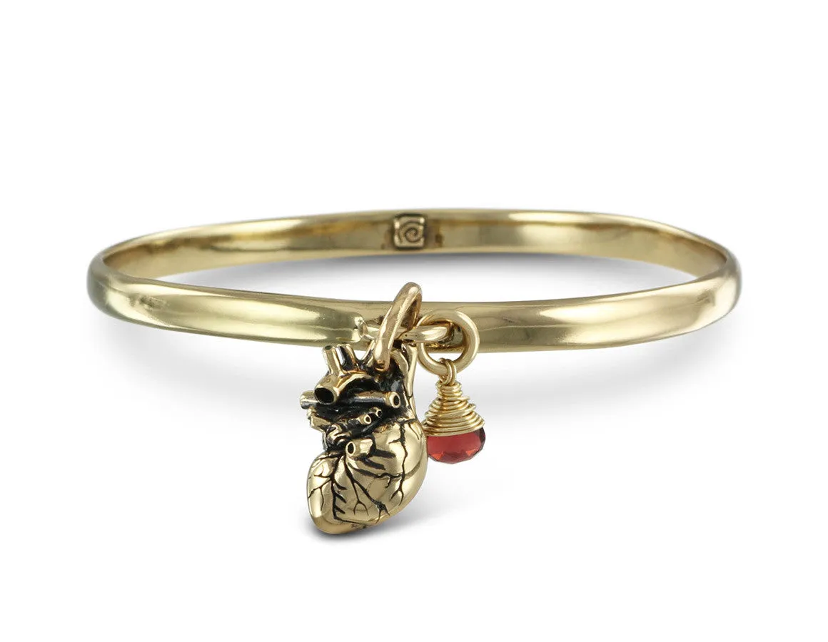 Anatomical Heart Bangle with Garnet - Bronze