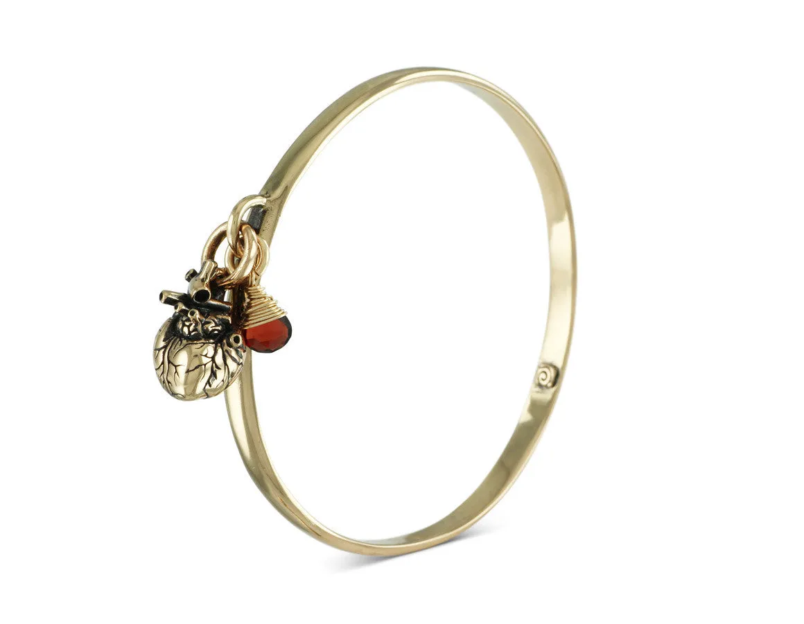 Anatomical Heart Bangle with Garnet - Bronze