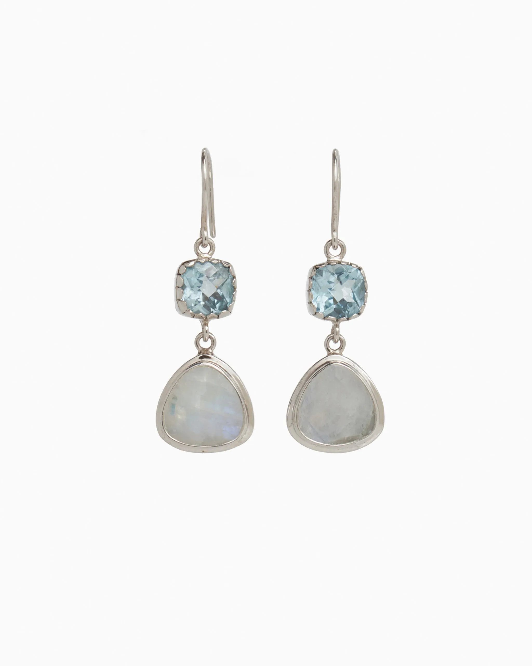 Angelfish Double Stone Drop Earrings - Blue Topaz/Moonstone