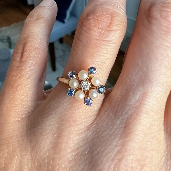 Antique Diamond, Pearl & Sapphire Ring