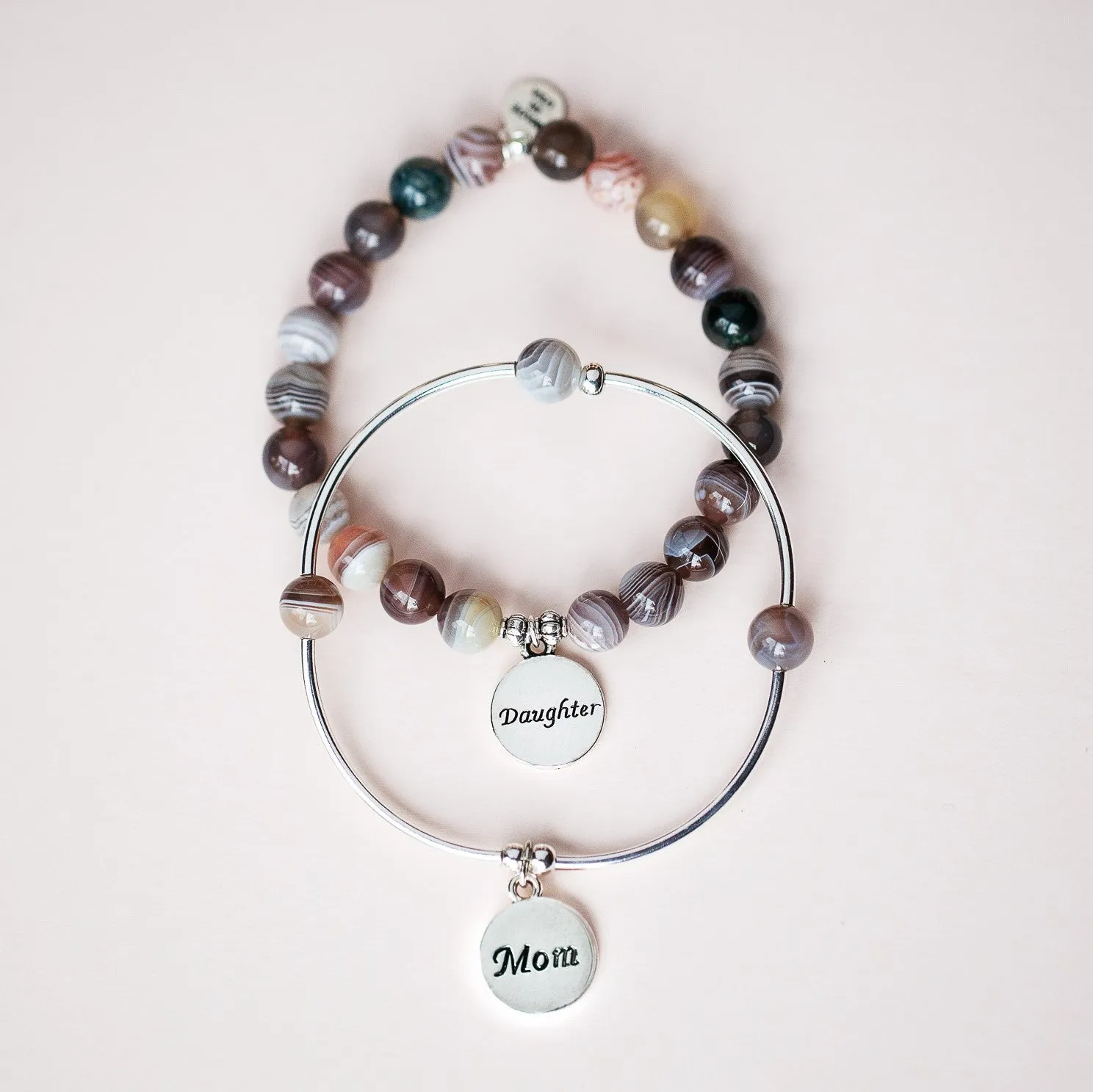 Aunt | Soft Bangle Charm Bracelet | Hematite