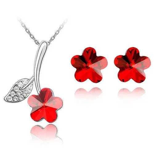 Austrian Crystal Flower Necklace & Earrings Fashion Jewelry Set