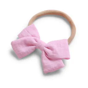 Baby Linen Bow Headband — Blush