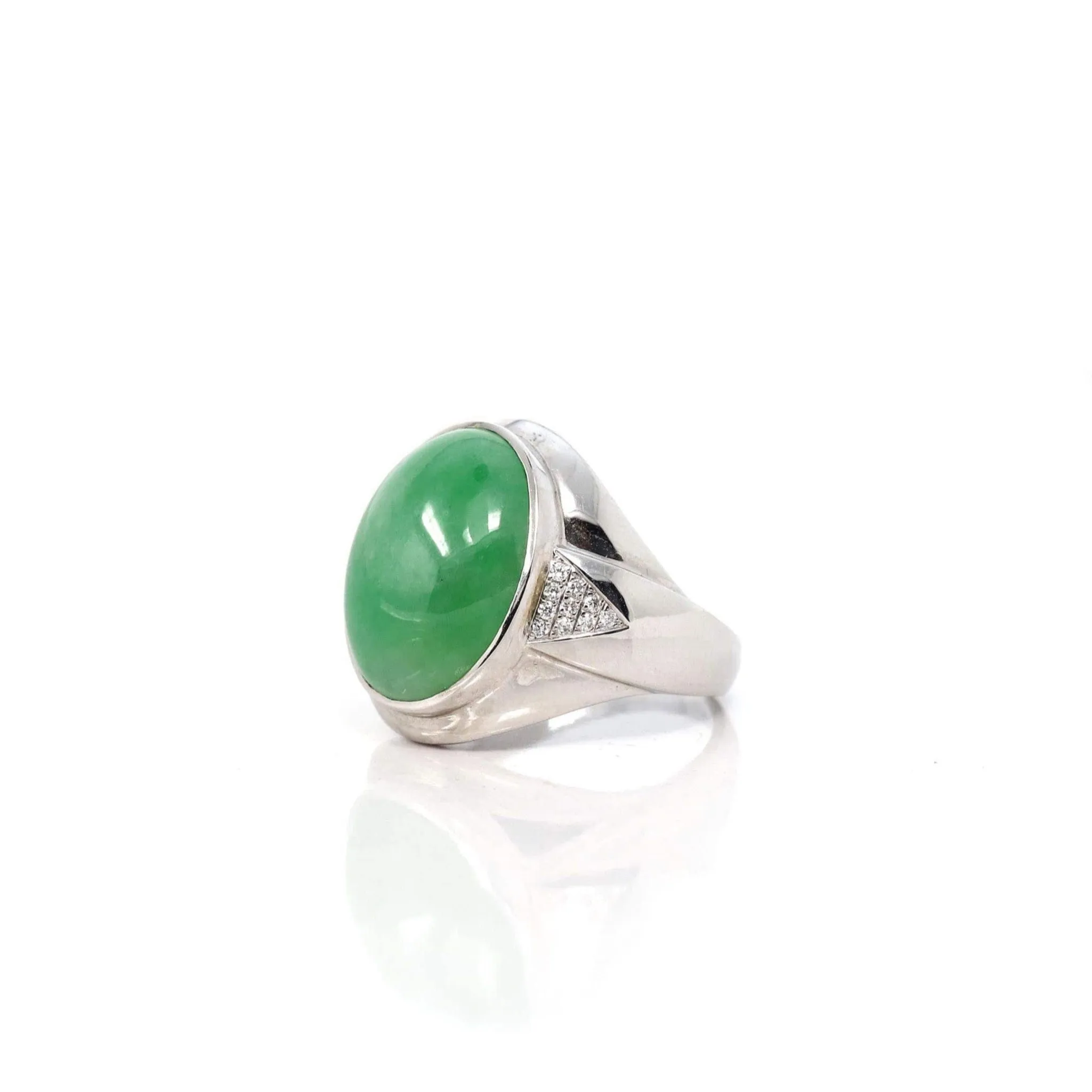 Baikalla 18k White Gold Natural Imperial Green Jadeite Jade Men's Ring